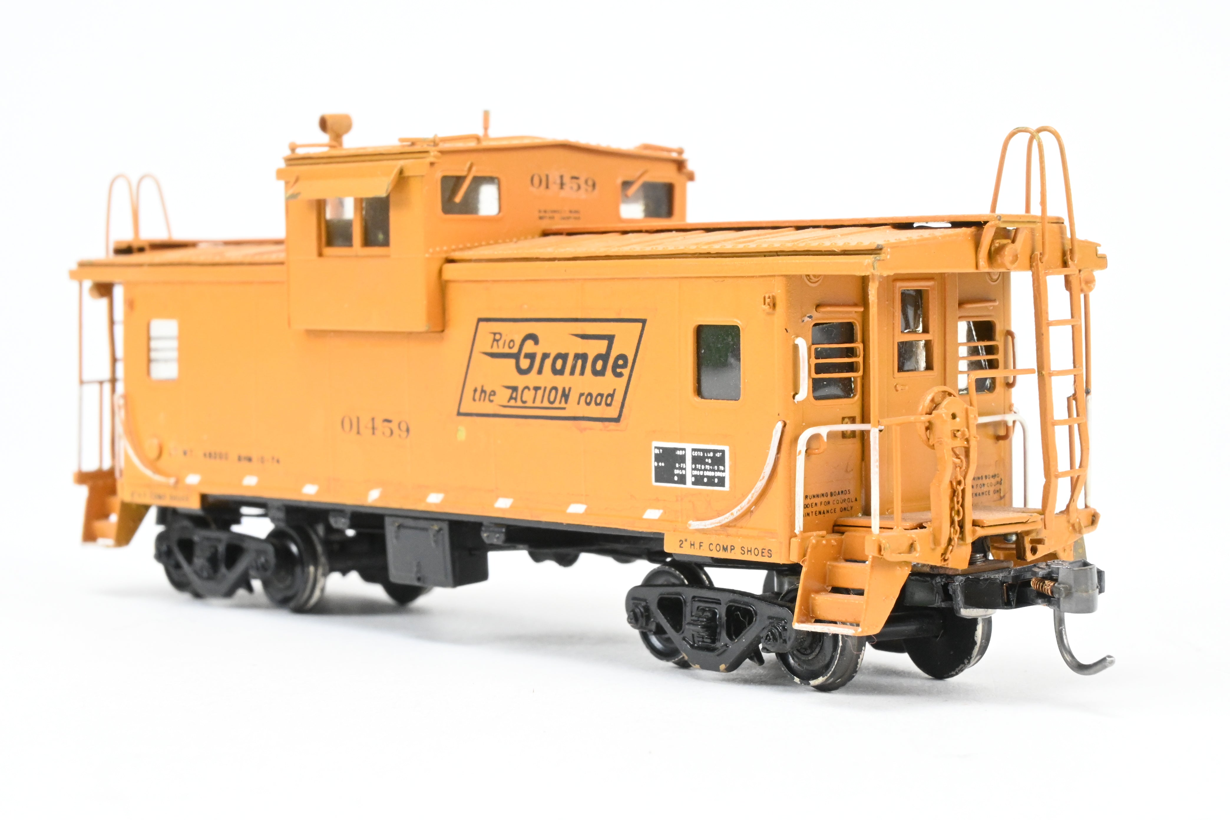 HO Scale Brass Model - Overland Models, Inc. D&RGW - Denver & Rio Grande Western Wide Vision Caboose 1500 Class CP in Vibrant Orange, Numbered 01459 for Model Train Enthusiasts