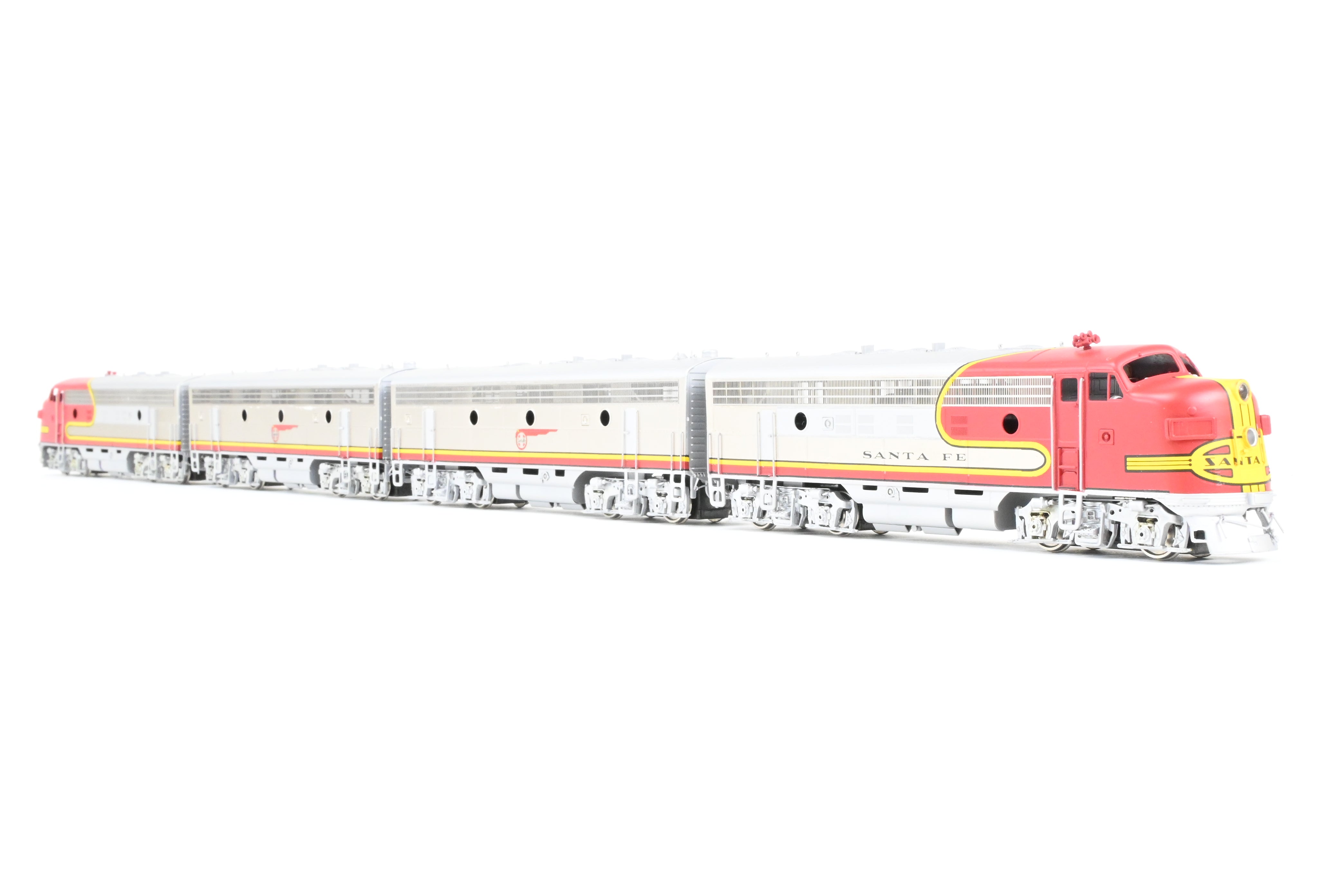 HO Scale Brass Model Train Oriental Limited ATSF - Santa Fe EMD F7 Phase II 1500 HP A/B/B/A Set with Factory Plated and Painted Finish