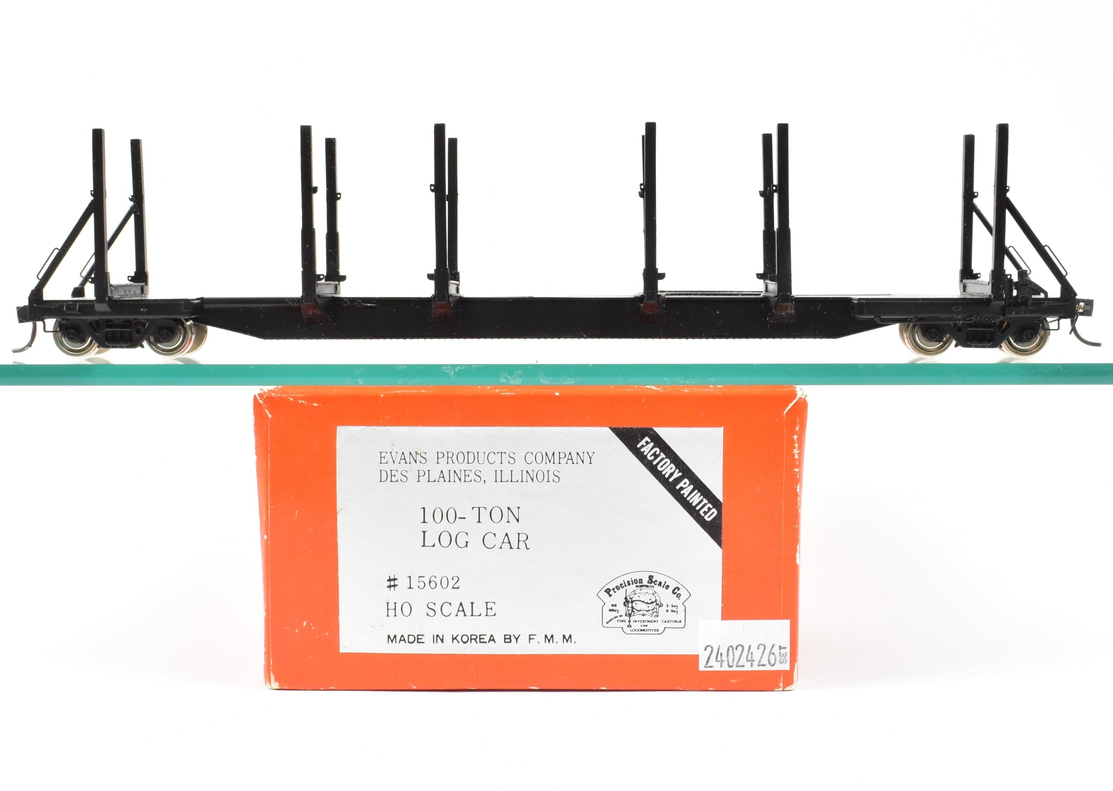 HO Brass Precision Scale Co. 100-Ton Black Log Car FP - Various Roads