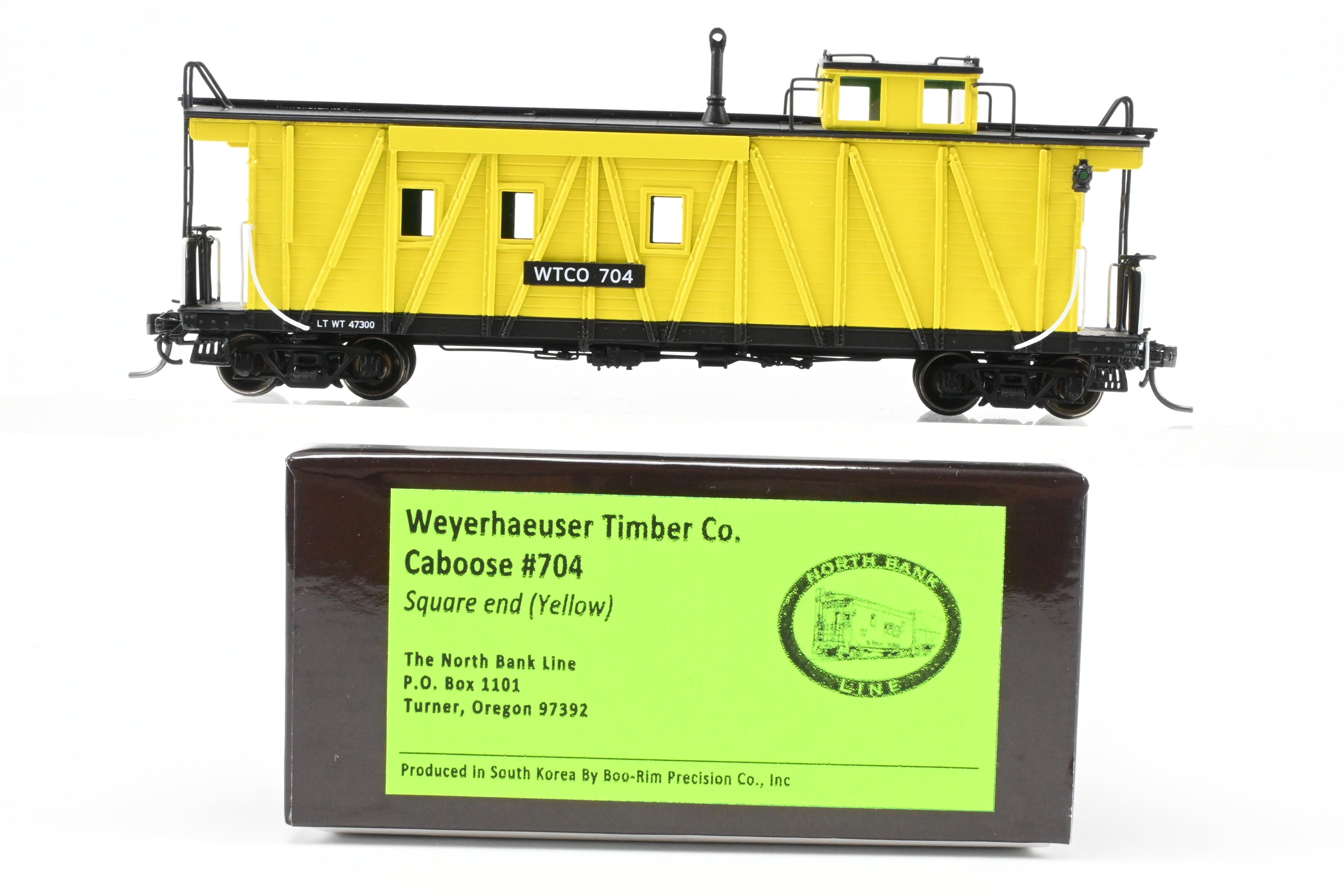 High - Quality HO Scale New Brass NBL - North Bank Line Weyerhaeuser Timber Caboose Model #704 FP in Bright Yellow