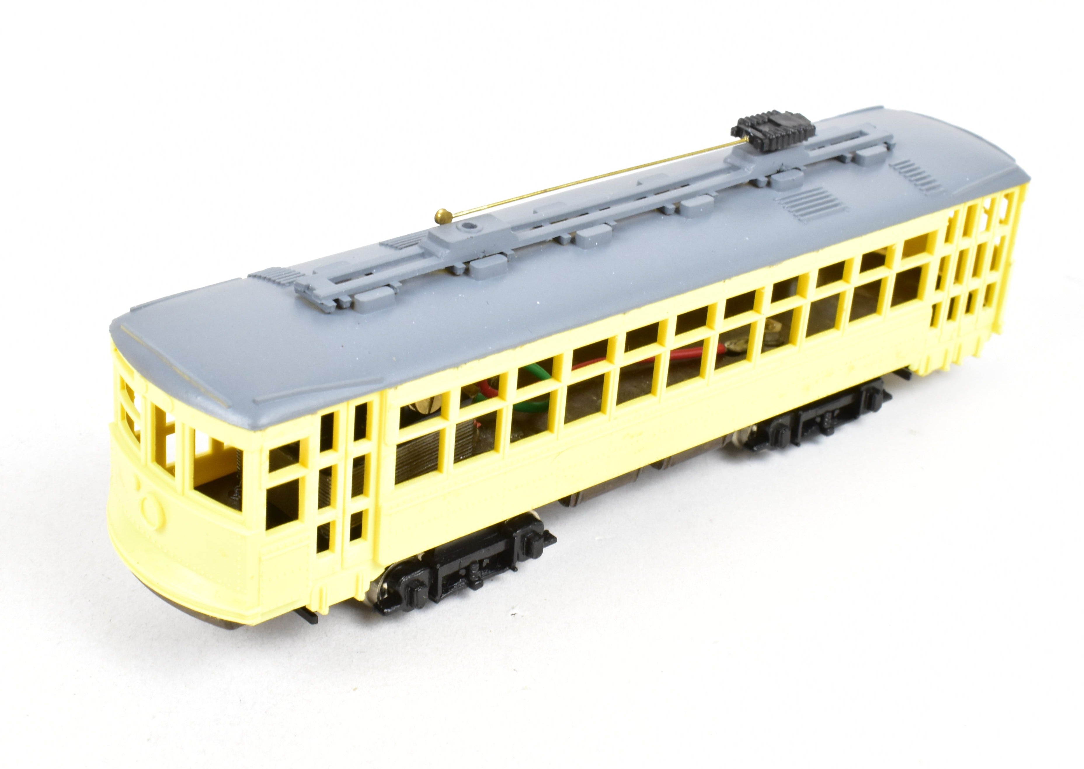 HO Scale American Car Co. Double - Truck Birney Trolley Model by Ken Kidder with Painted Plastic Body