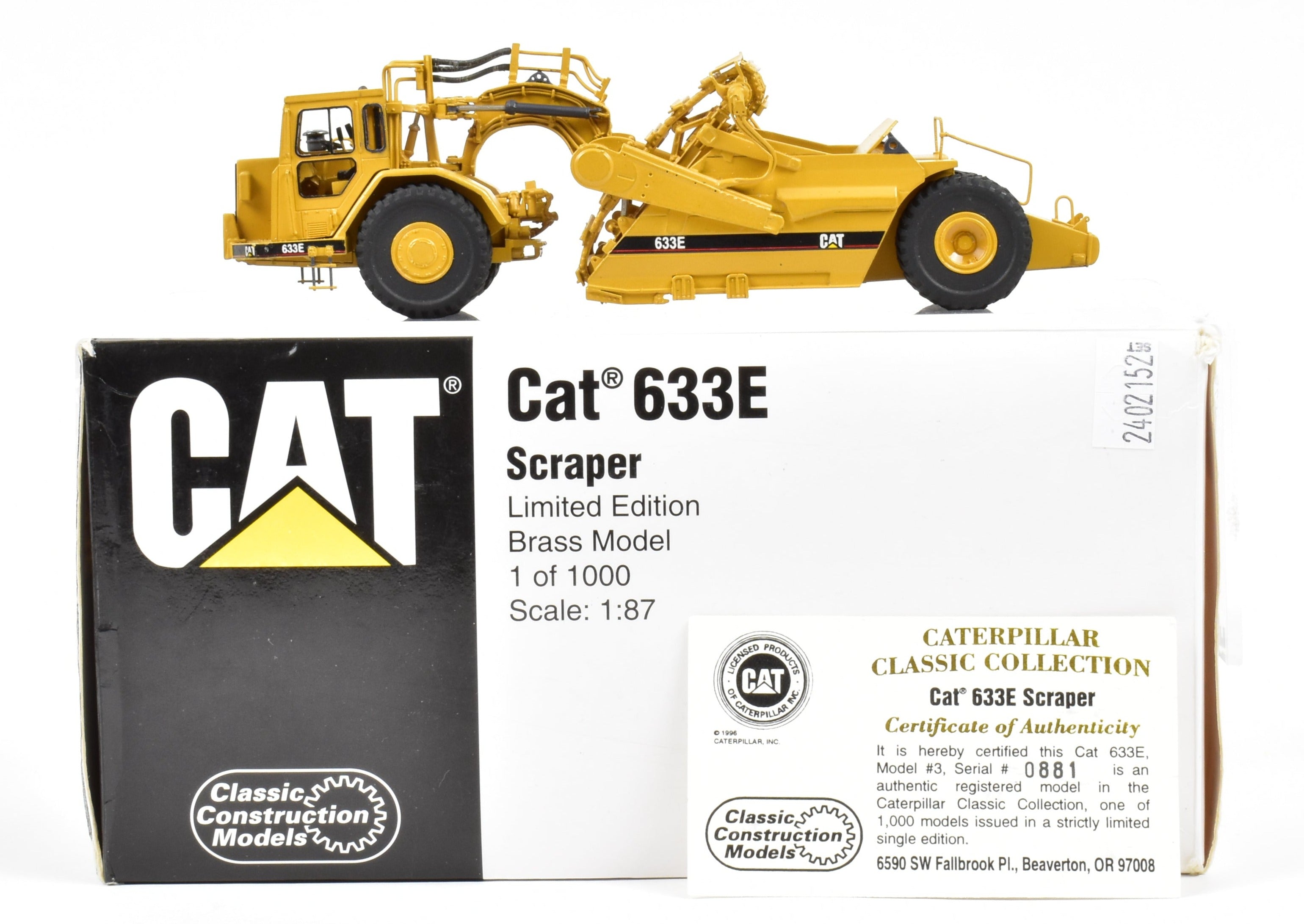 High - Quality HO Scale Brass Construction Model - Factory - Painted Yellow Caterpillar 633E Scraper by CCM Models