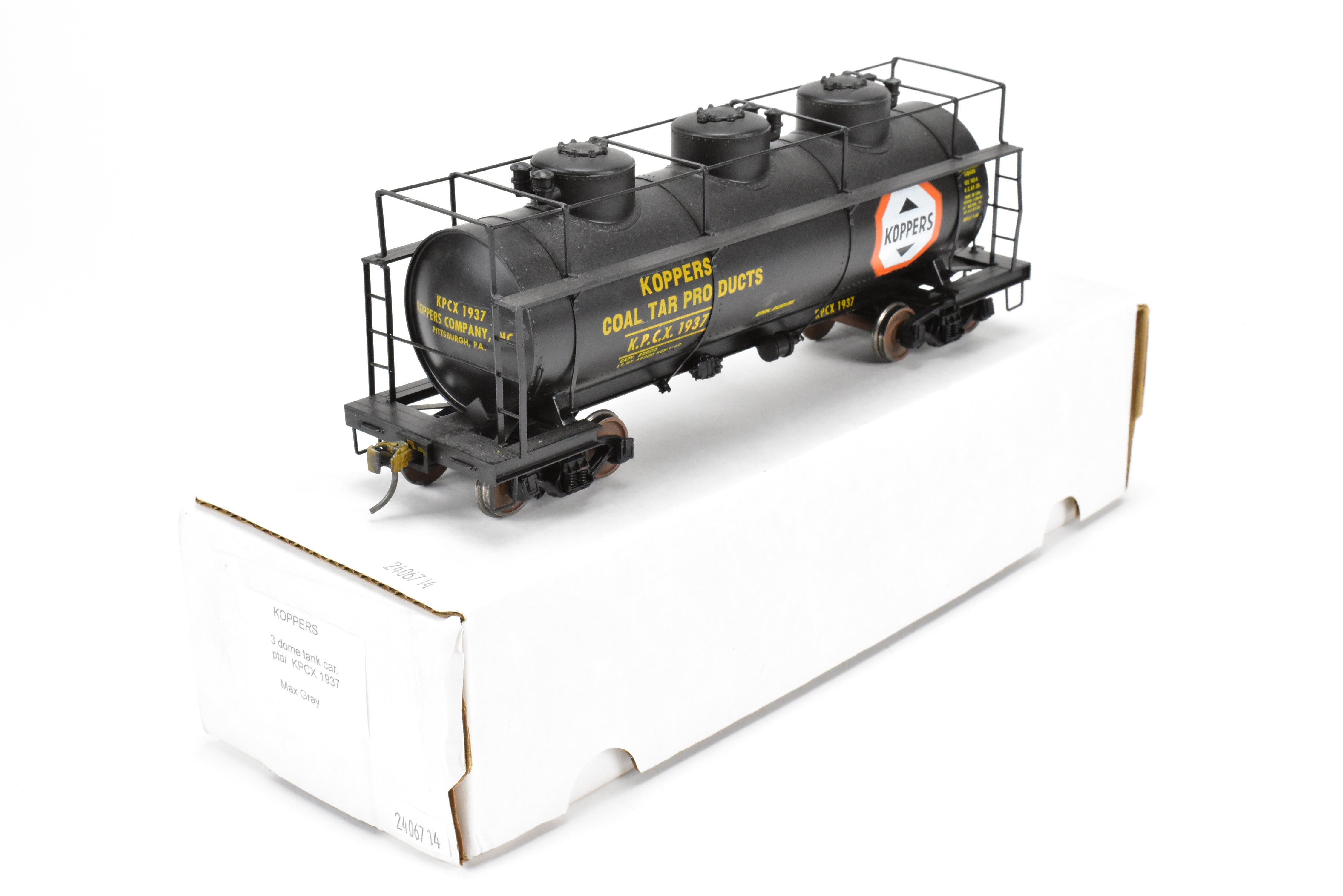 O Scale Brass Max Gray 3 - Dome Tank Car Custom - Painted for KPCX 1937 Koppers Tar