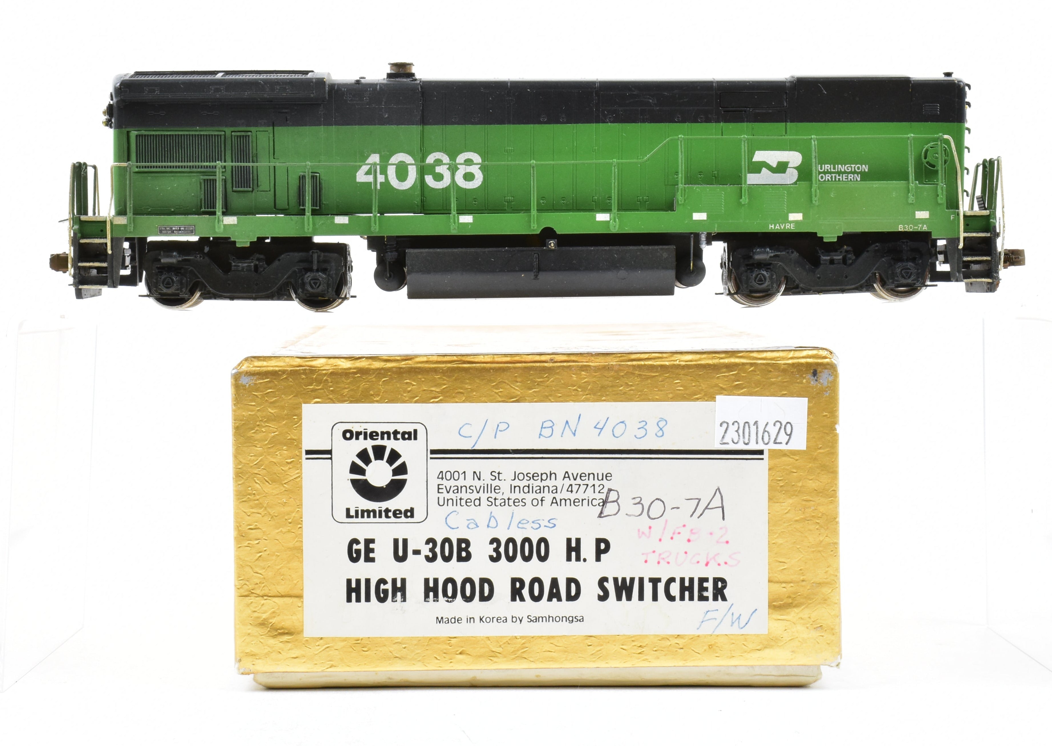 Custom-Built & Painted HO Brass Oriental Limited Burlington Northern B30 - 7A Cab - less Booster