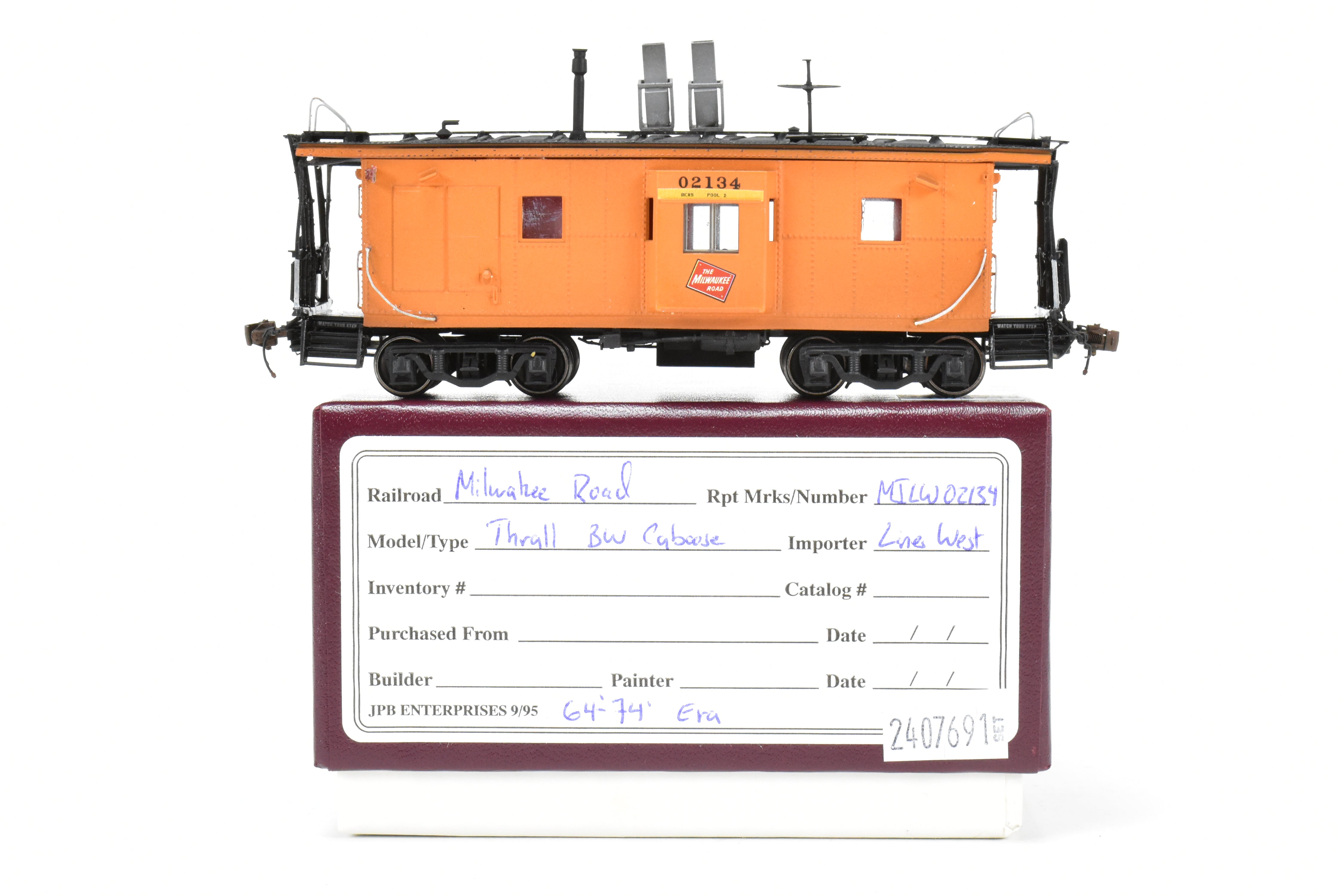 HO Scale 3D Printed Custom Painted Milwaukee Road Thrall Bay Window Caboose Model