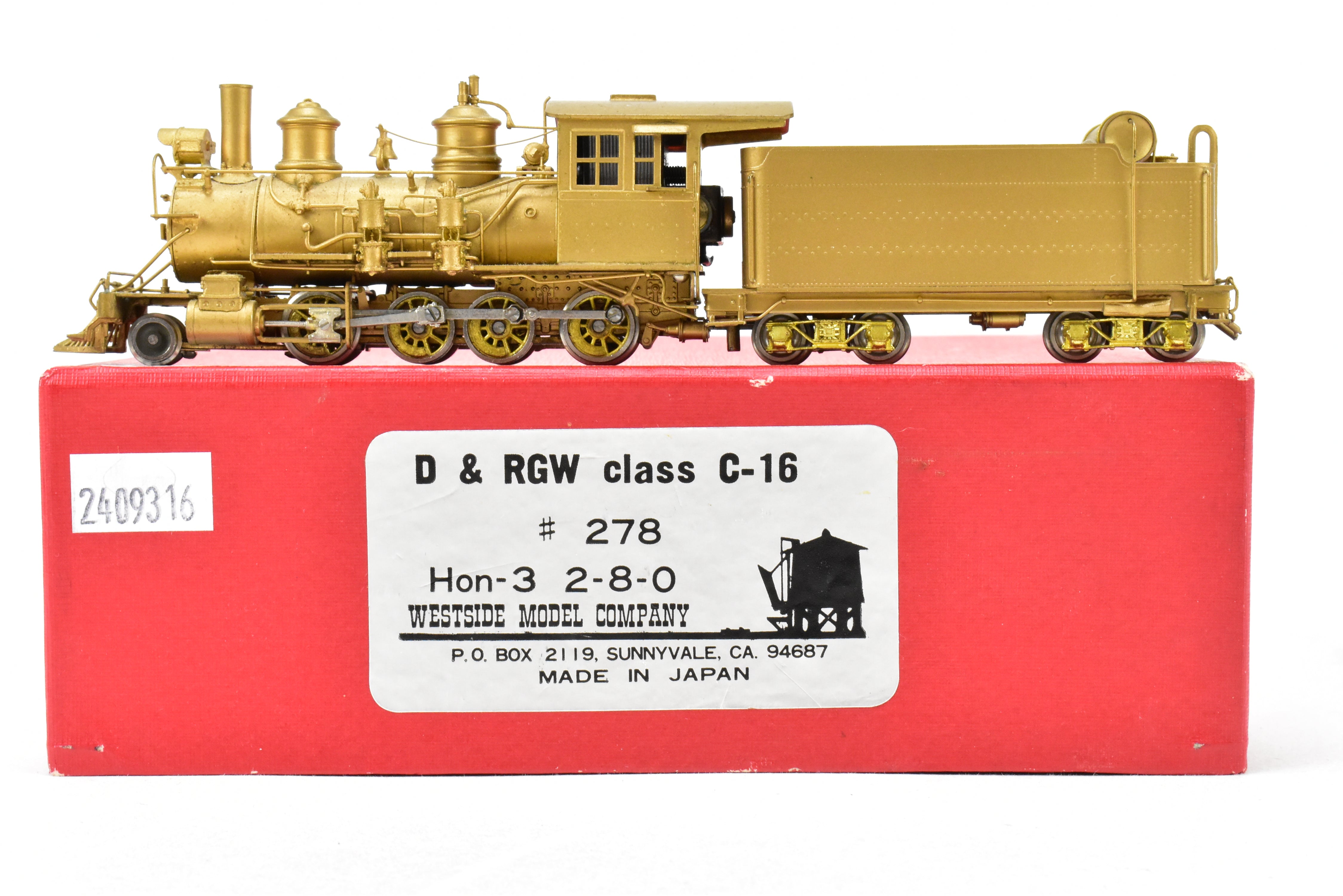 HOn3 Brass D&RGW Denver & Rio Grande Western C-16 2-8-0 #278 by Westside Model Co.