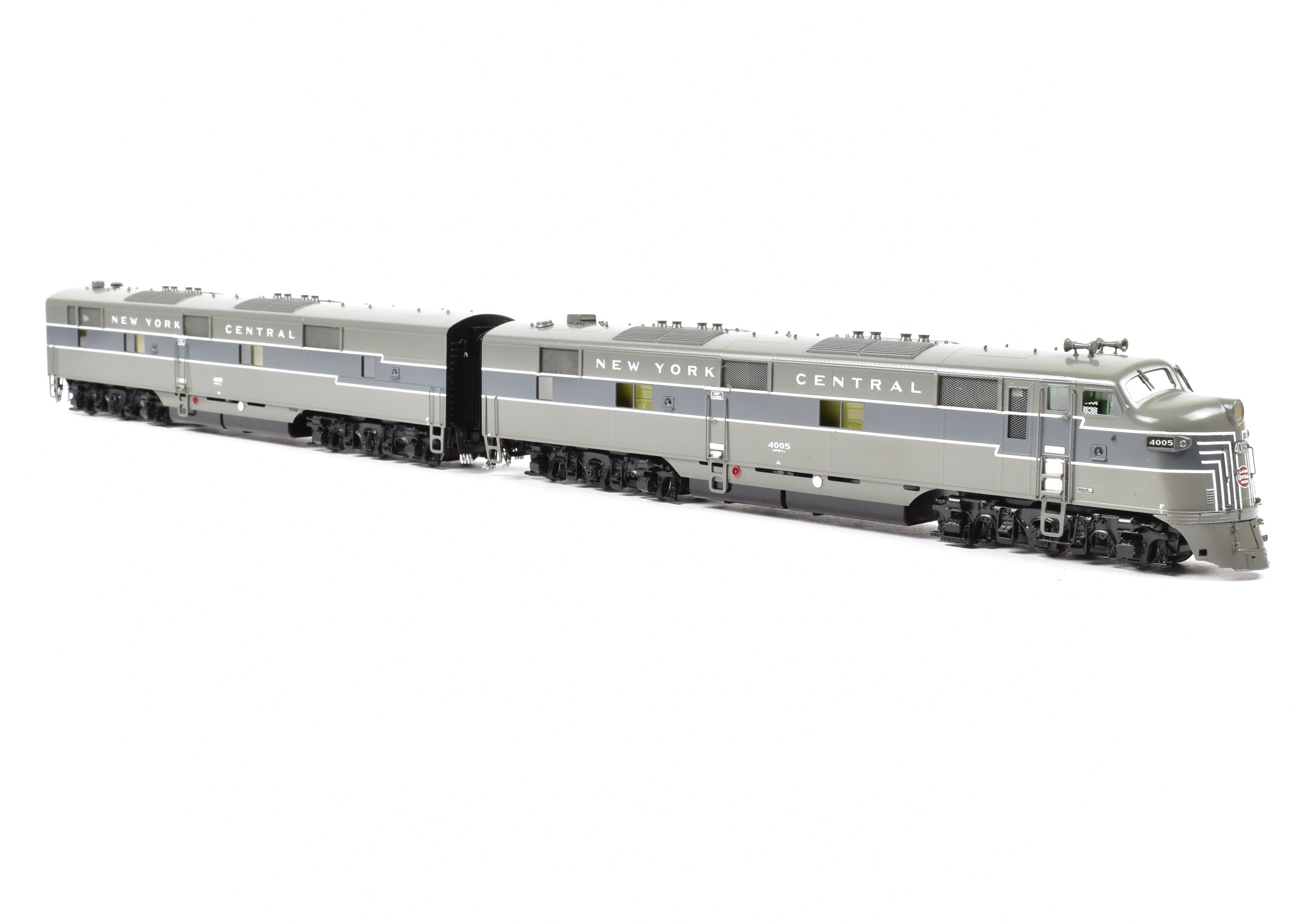 HO Scale Brass Model Train Set - New York Central EMD E7A/E7B Set FP Nos. 4005/4101 with Reverse Lightning Stripe by Challenger Imports NYC