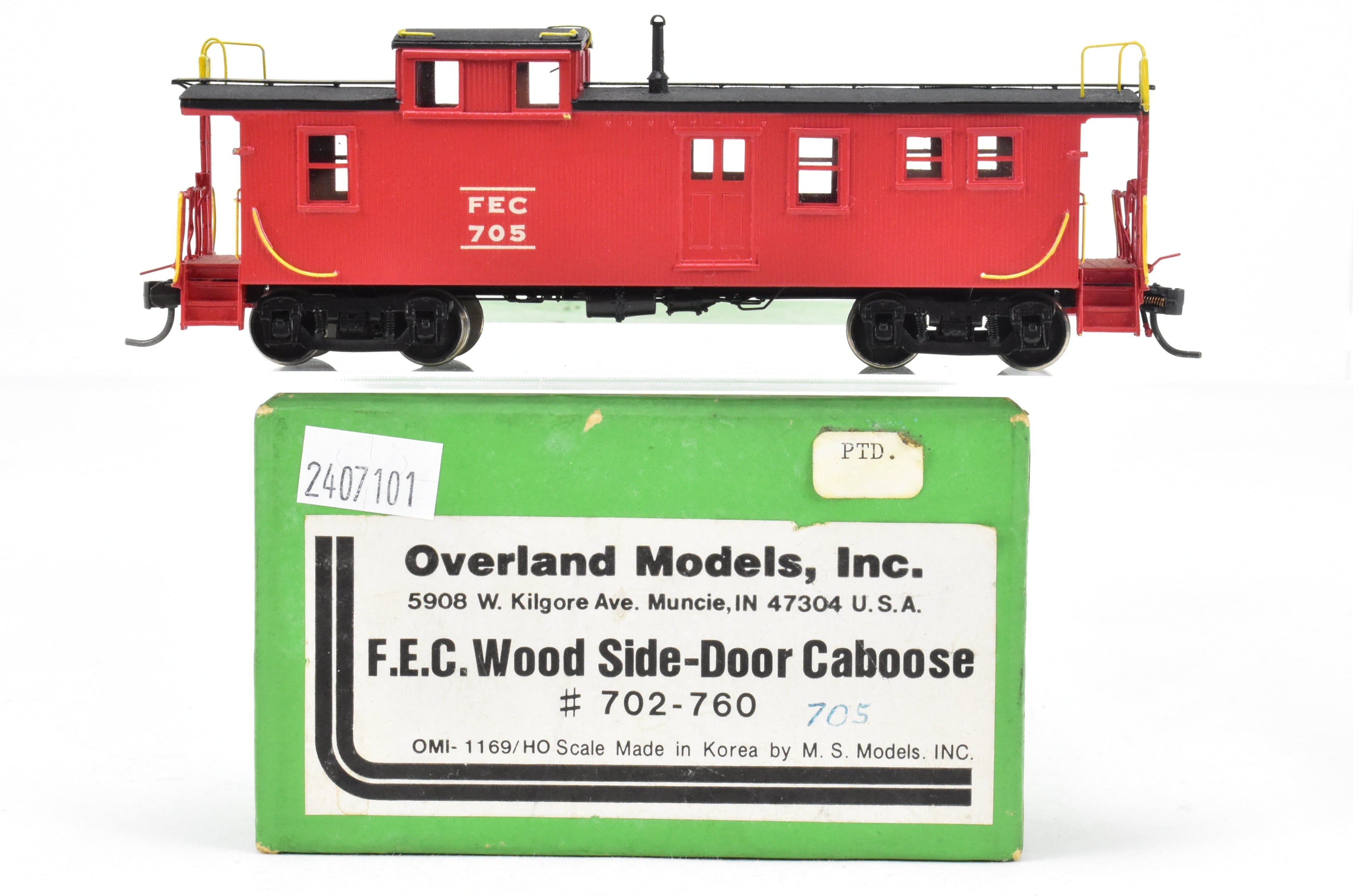 HO Scale Brass Model Train Caboose - OMI (Overland Models, Inc.) Florida East Coast Wood Side - Door Caboose, Car Number 705
