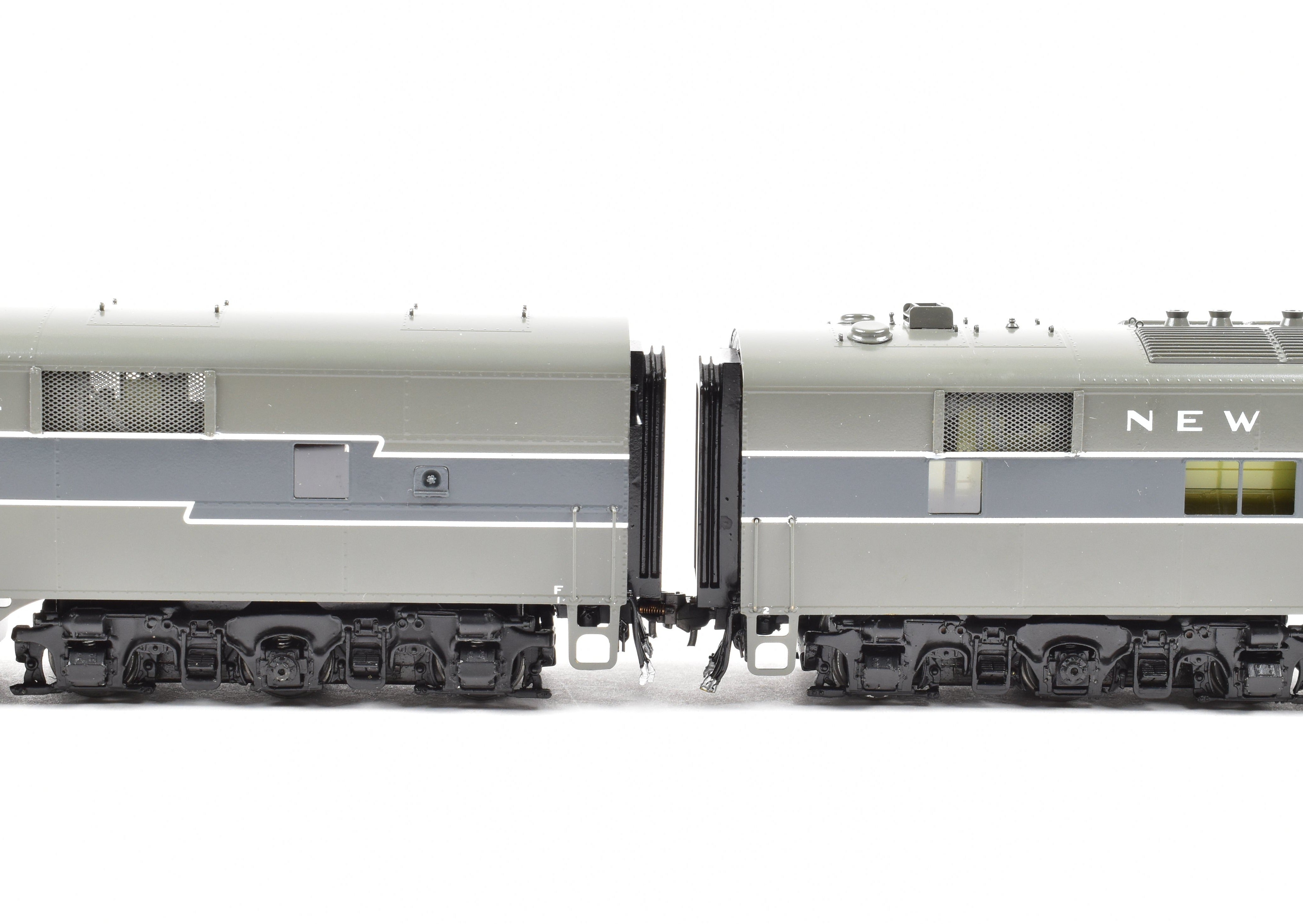 HO Scale Brass Model Train Set - New York Central EMD E7A/E7B Set FP Nos. 4005/4101 with Reverse Lightning Stripe by Challenger Imports NYC