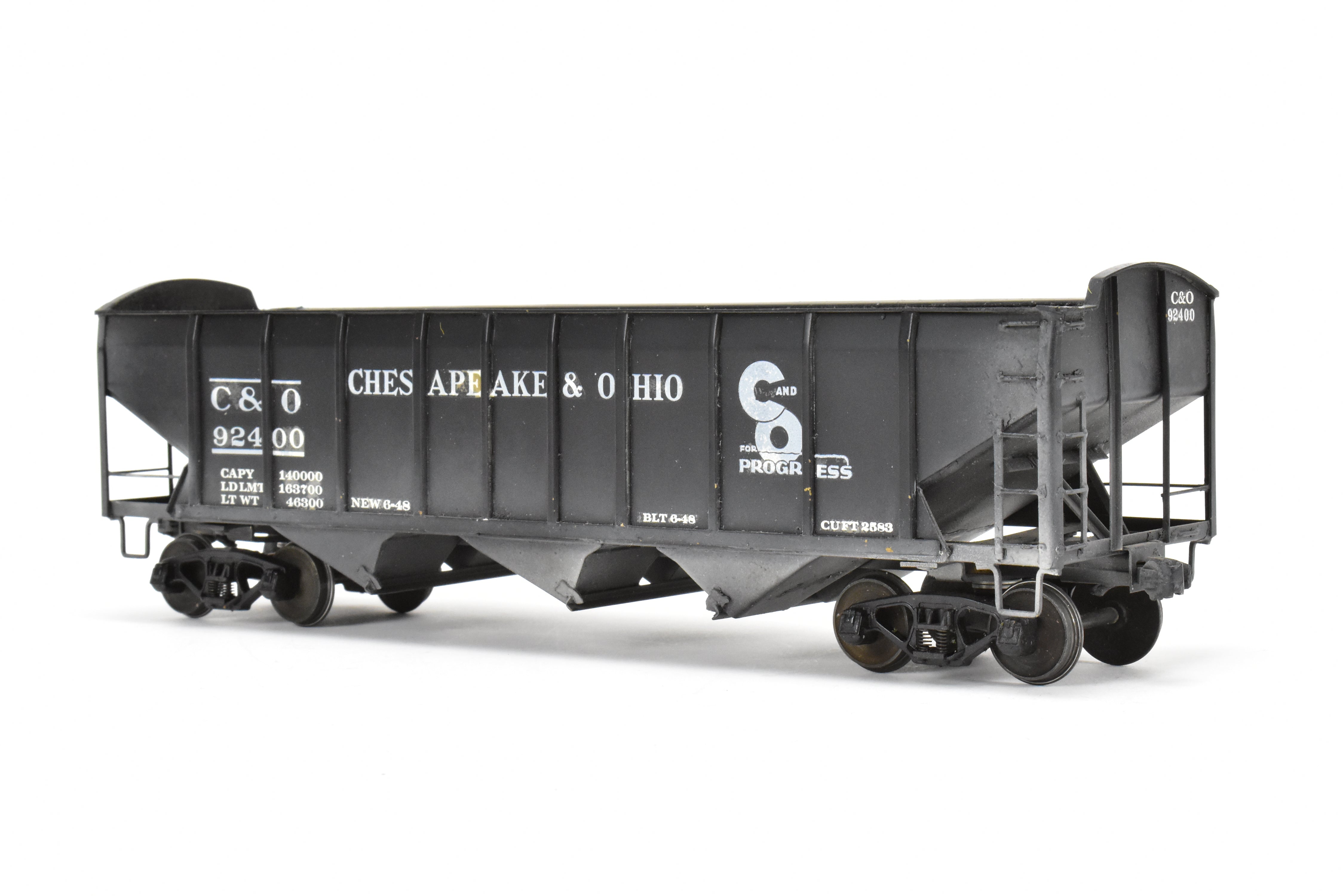 O Scale Model Train - Brass U.S. Hobbies Chesapeake & Ohio (C&O) ACF Welded Triple Hopper, Custom Painted with No. 92400, Without Original Box