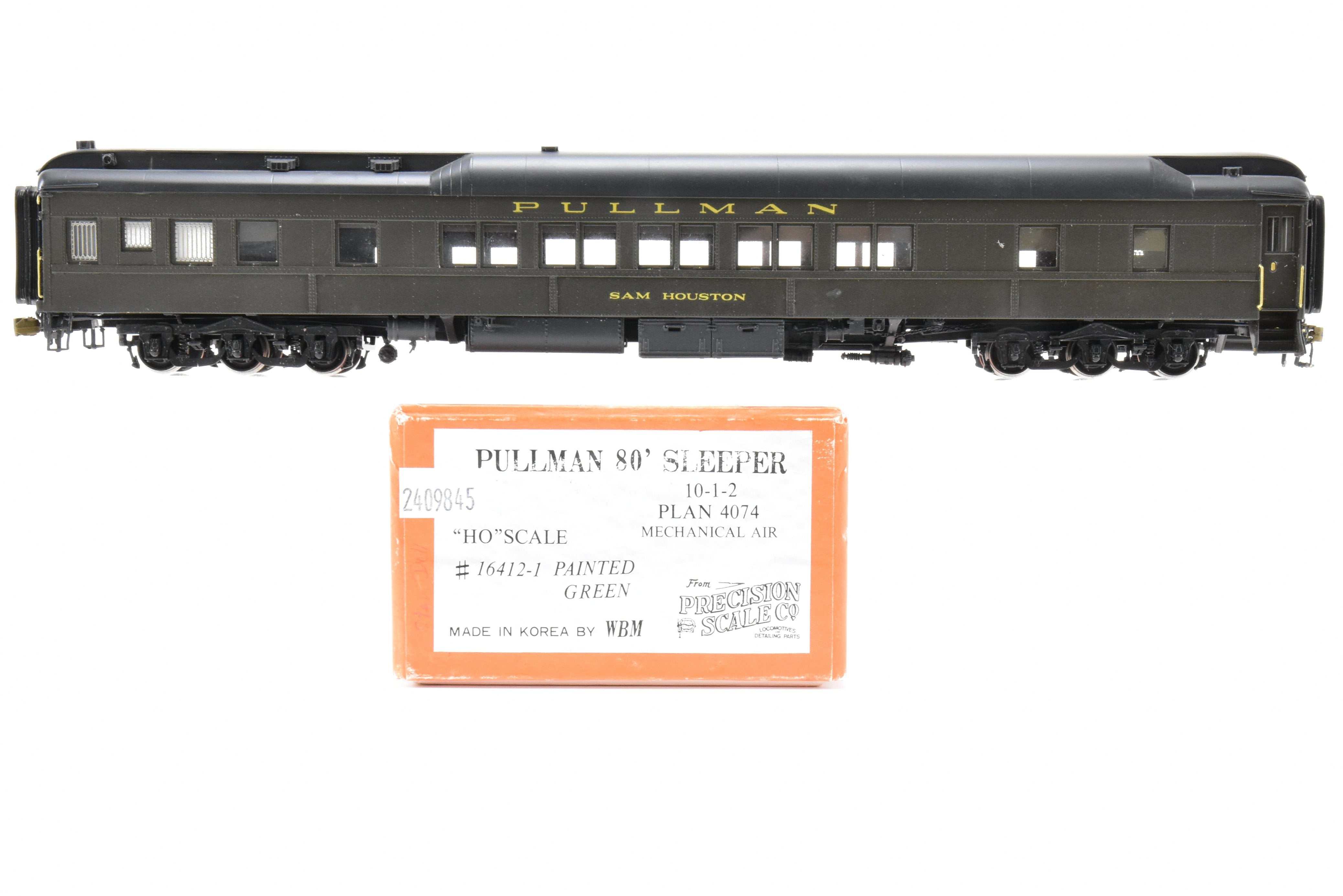 HO Scale Brass Precision Scale Co. (PSC) Pullman 80-Foot Sleeper Model with 10-1-2 Plan 4074 and Single Vestibule, Mechanically Air-Lettered 'Sam Houston'