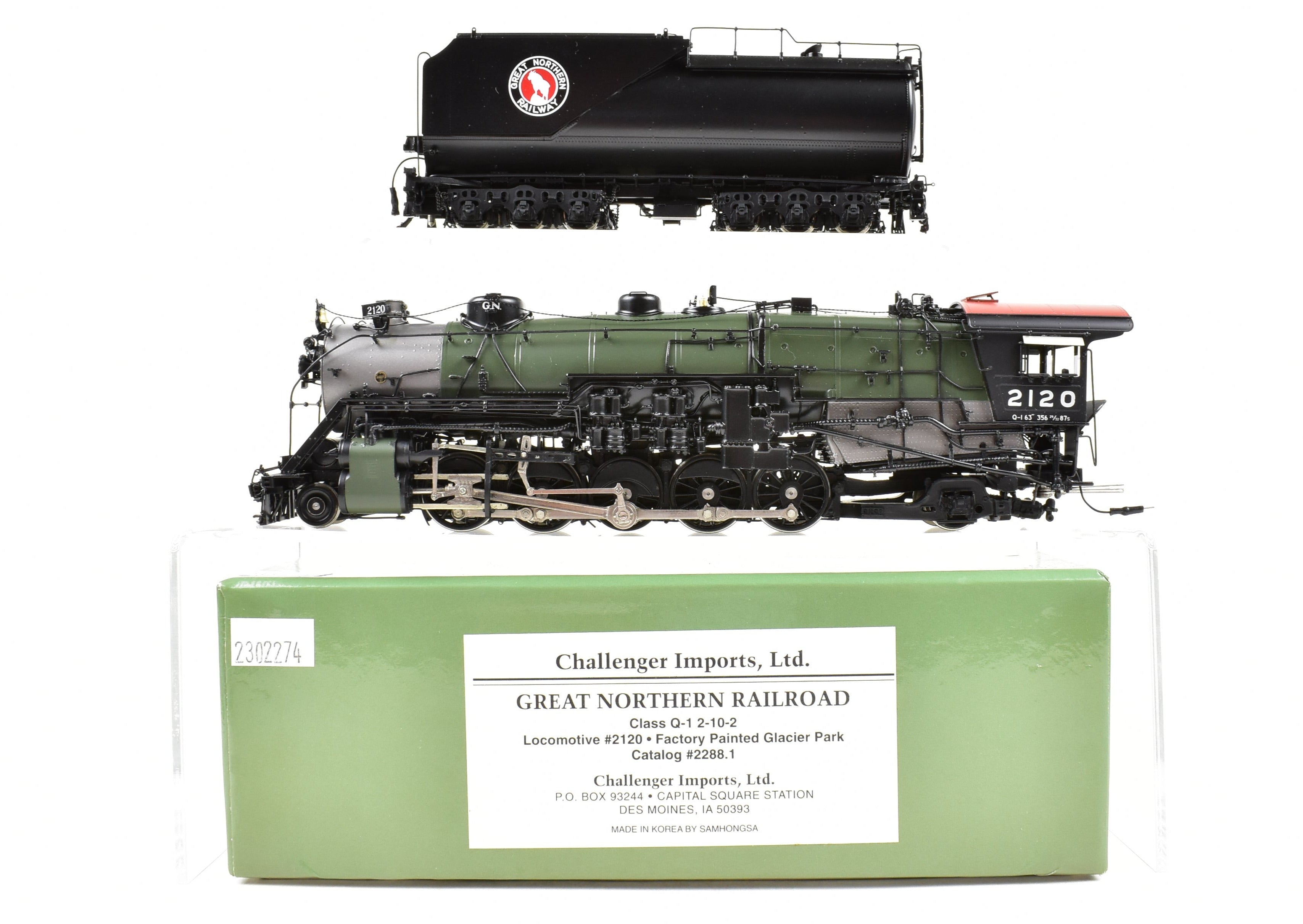 HO Scale Brass Locomotive - Challenger Imports GN - Great Northern Q - 1 2 - 10 - 2 No. 2120 FP Glacier Park Model