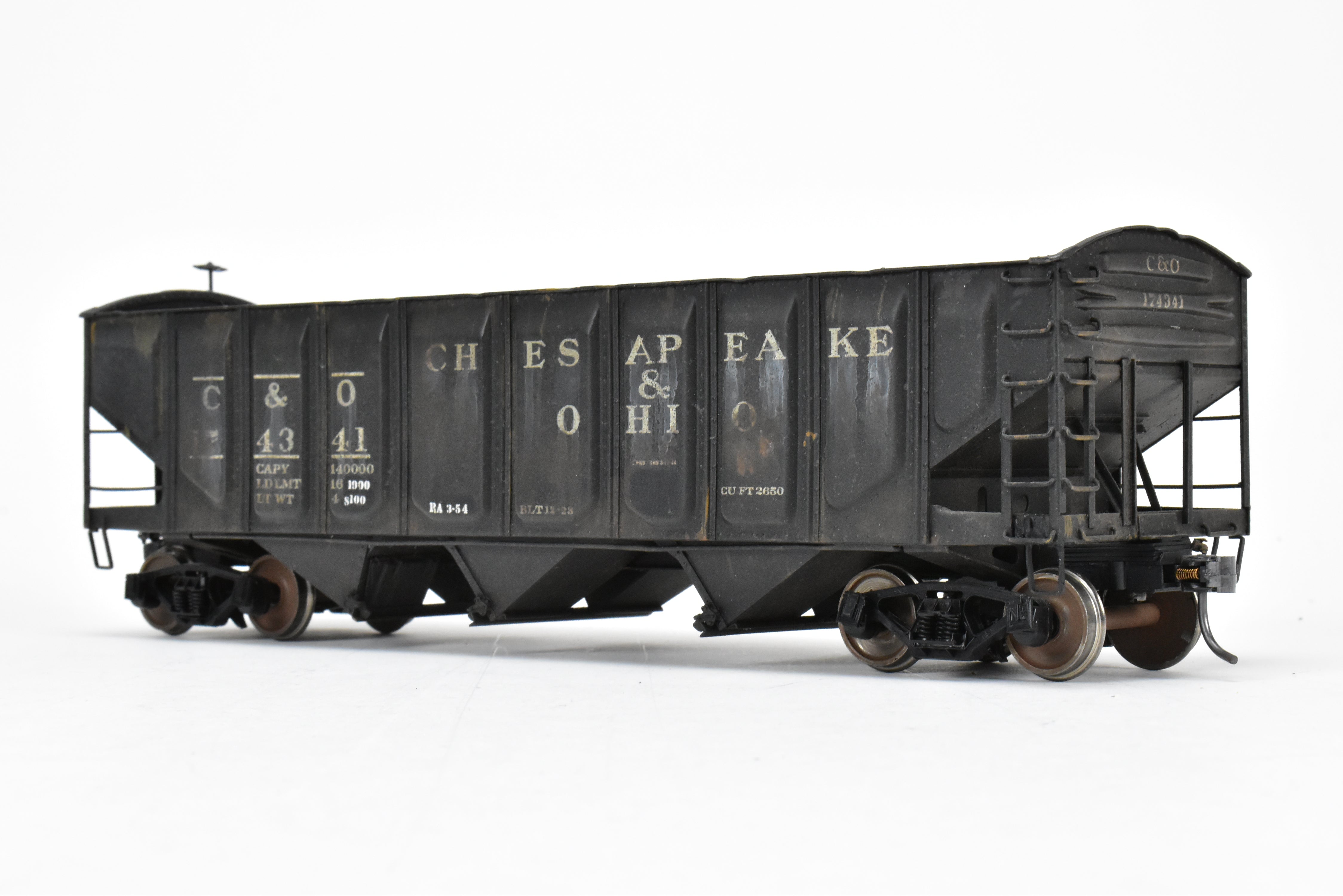 O Scale Custom Weathered Brass C&O 70 Ton Triple Hopper with Rounded Ends