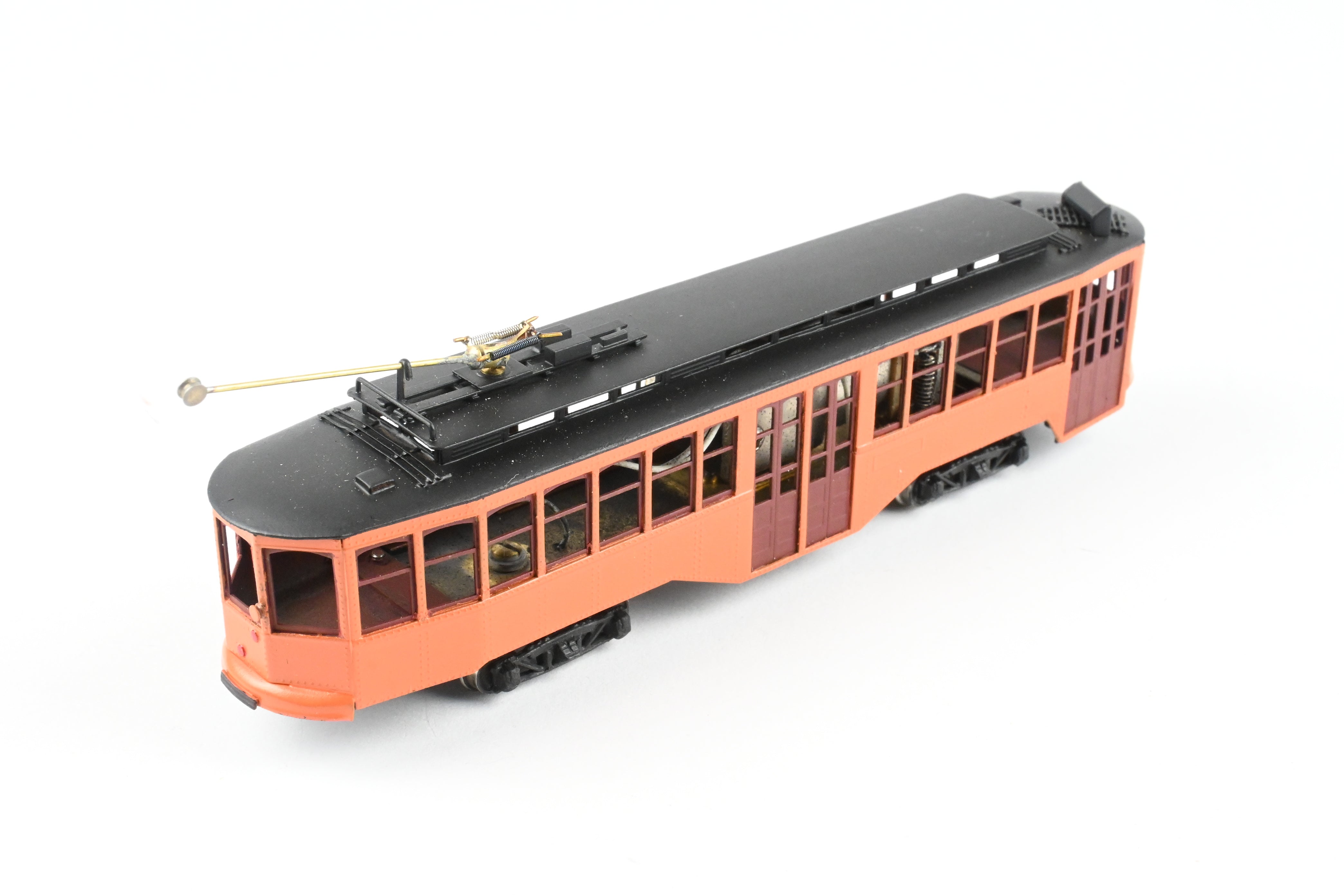 HO Scale Brass Single Ended Trolley Car Model of Pittsburgh Railway Co. by Fairfield Models, Custom Painted in Orange and Black without Lettering