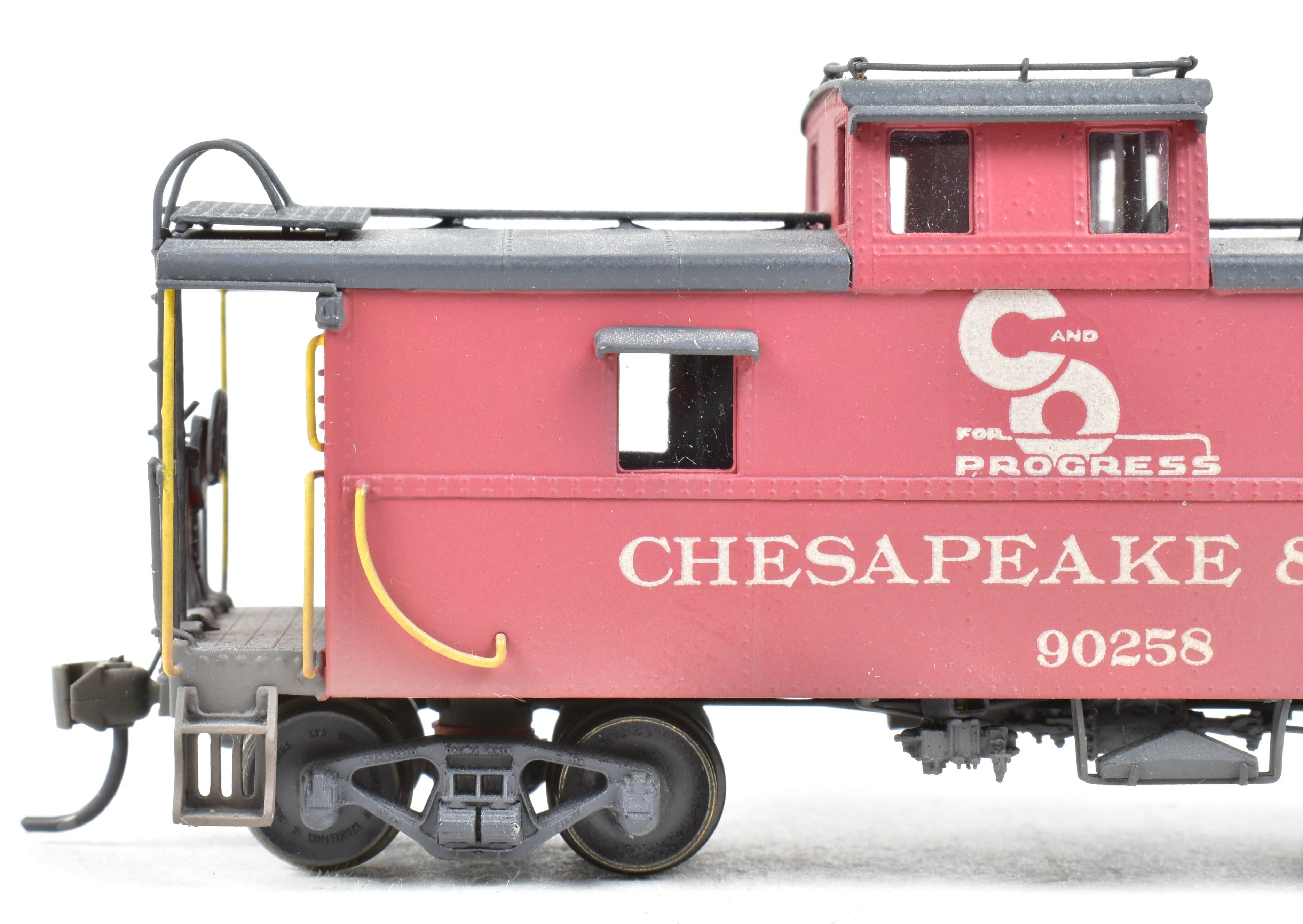 HO Scale Brass OMI - Overland Models, Inc. Chesapeake & Ohio (C&O) Steel Caboose Model from the #90200 - 90299 Series, CP & Weathered Version, Specifically No. 90258