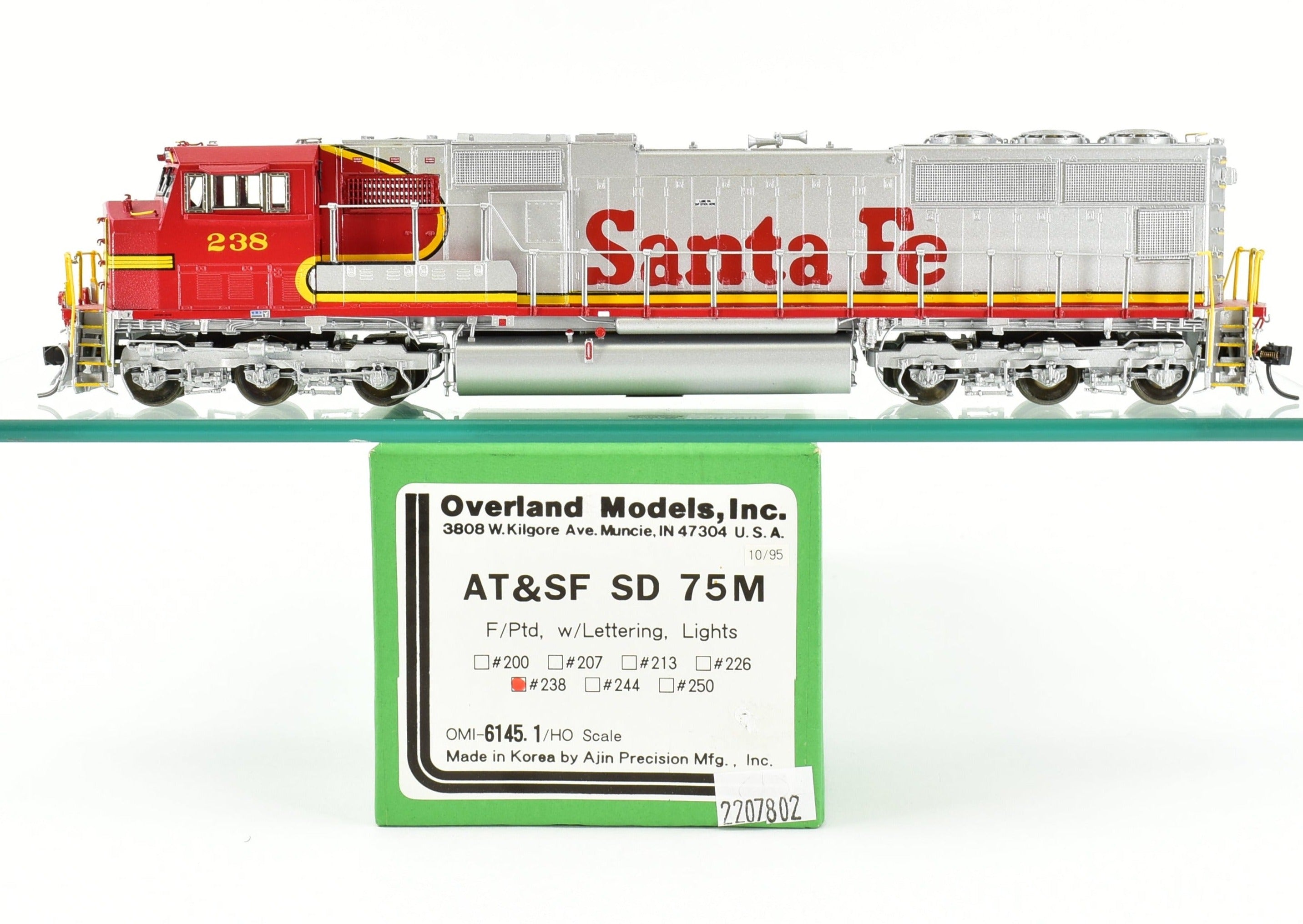 HO Scale Brass Locomotive - Overland Models, Inc. ATSF - Santa Fe EMD SD75M FP, Factory-Painted and Lettered No. 238