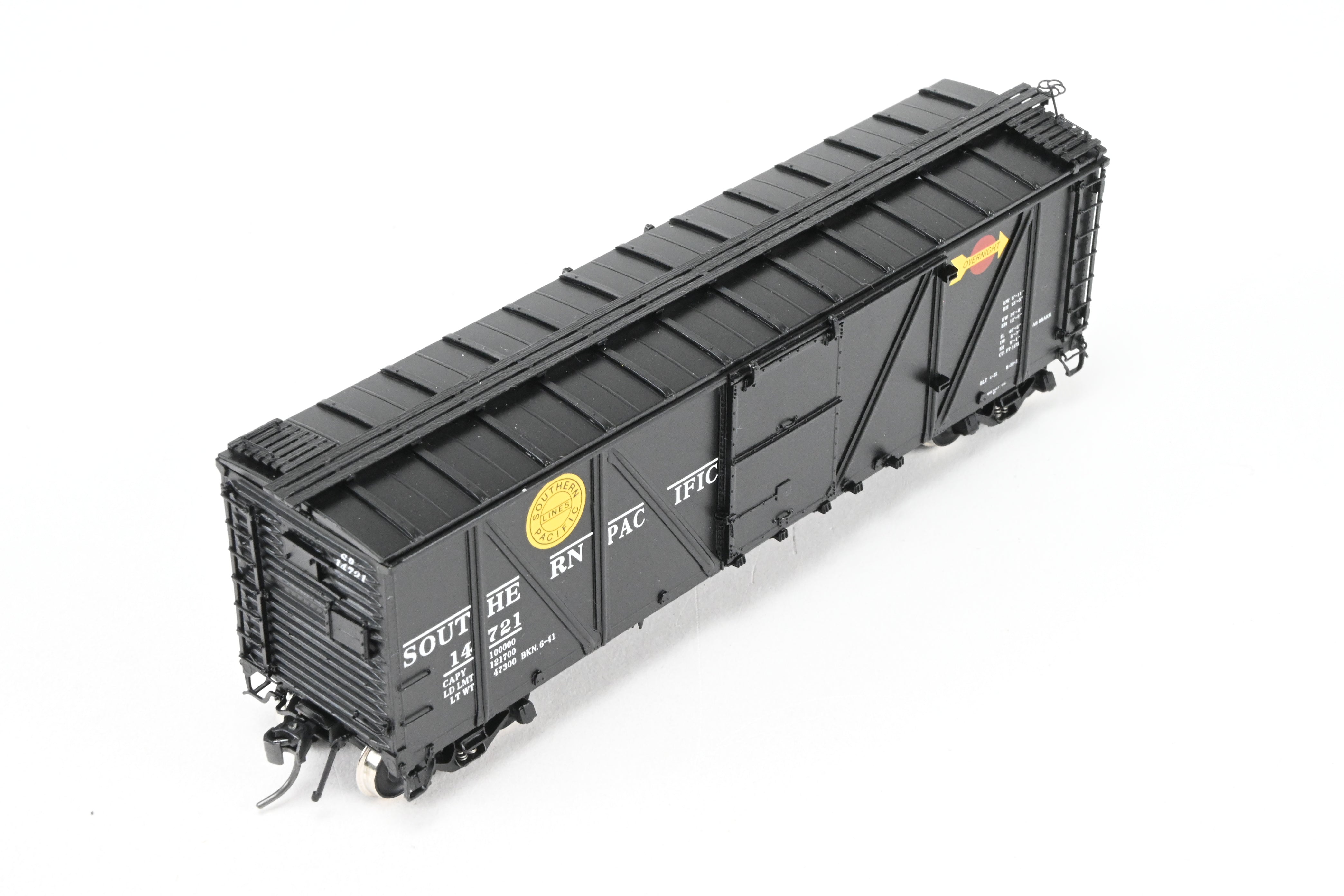 HO Scale Brass Box Car - Challenger Imports SP - Southern Pacific Class B - 50 - 15 Outside Braced Steel Sheathed Box Car with Murphy Radial Roof, Factory Painted for Overnight Service #14721
