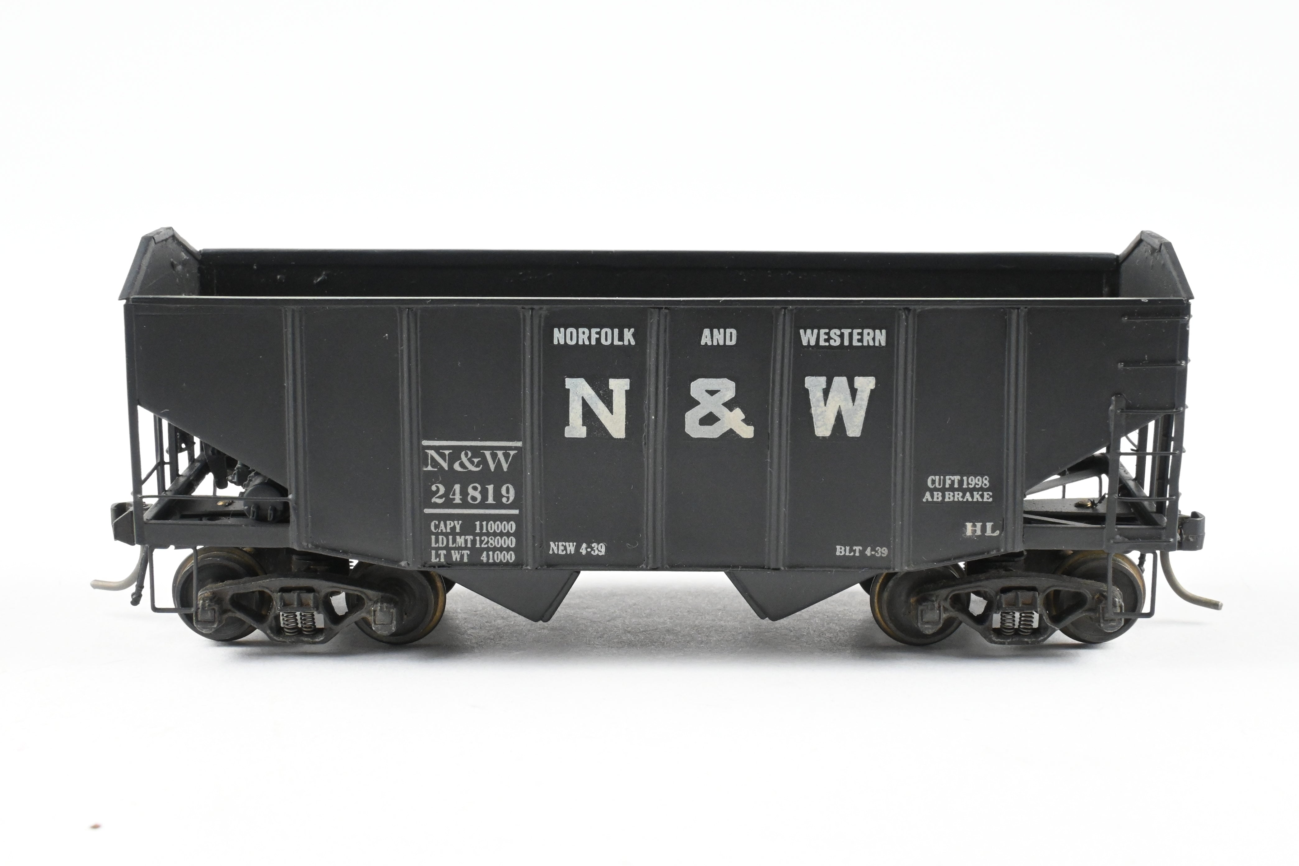 HO Scale Brass Custom Painted N&W (Norfolk & Western) 55-Ton 2-Bay Hopper Model for N&W Coal Trains - REBOXX Packaging