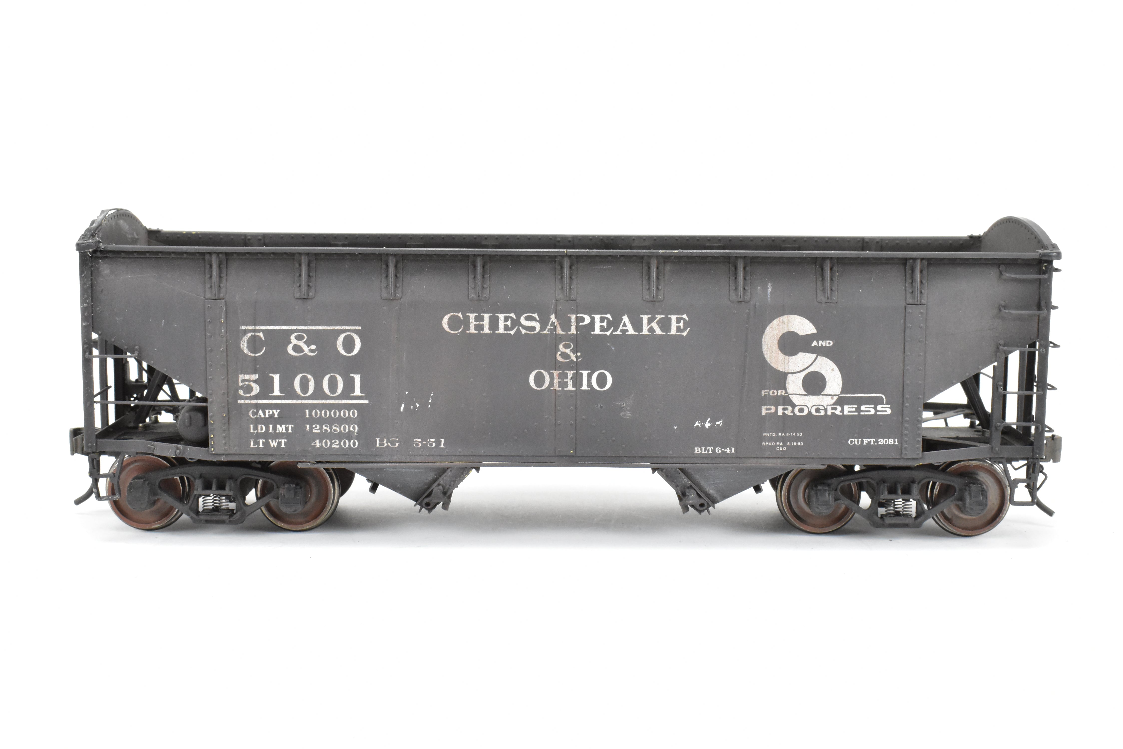 O Scale Model Train - Brass US Hobbies Chesapeake & Ohio (C&O) USRA 2 Bay Hopper, Custom Painted with Number 51001, No Original Packaging