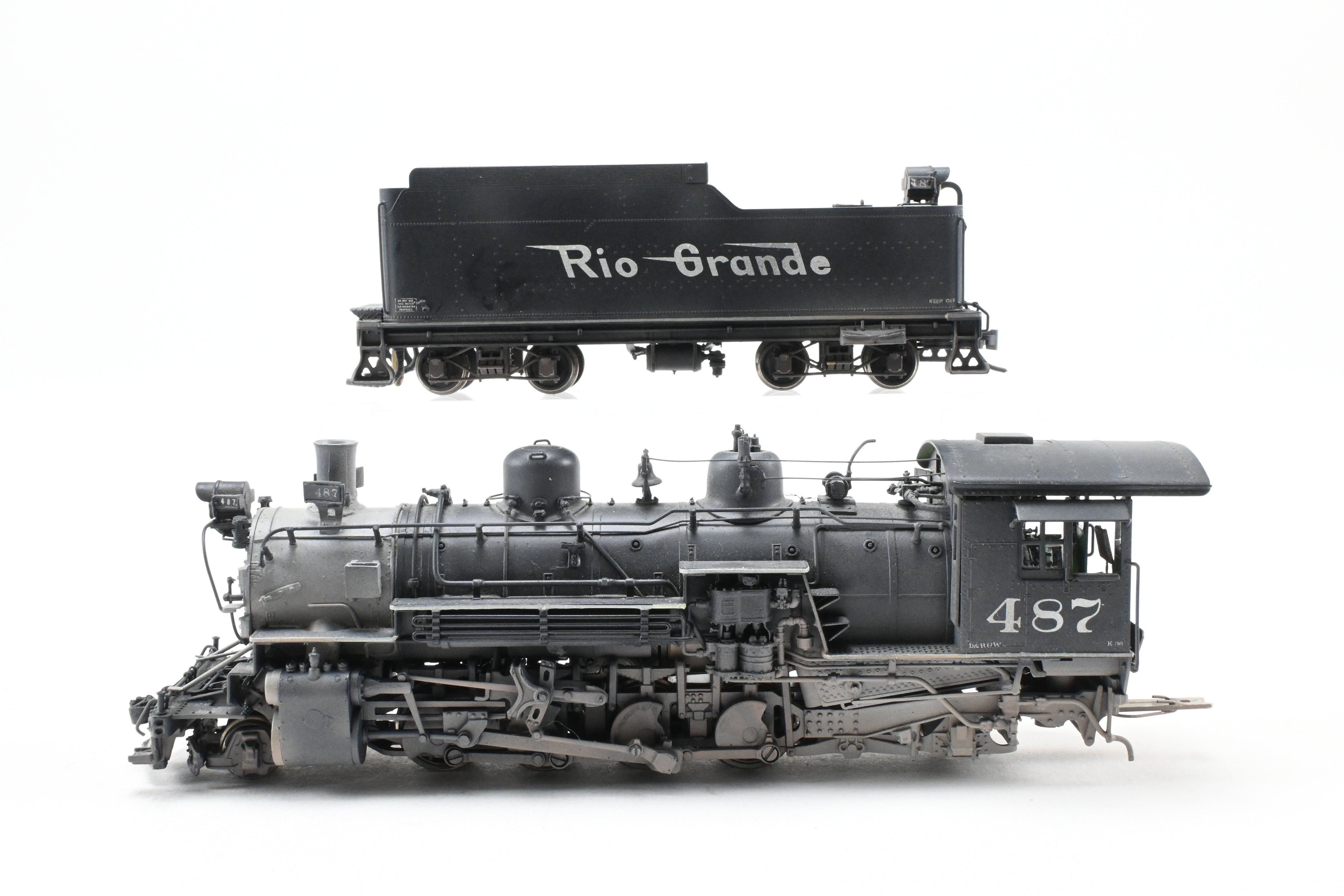 HOn3 Scale Brass Precision Model Train - Denver & Rio Grande Western K-36 CP No. 487 Flying Grande with Weathered Finish by Precision Scale Co.