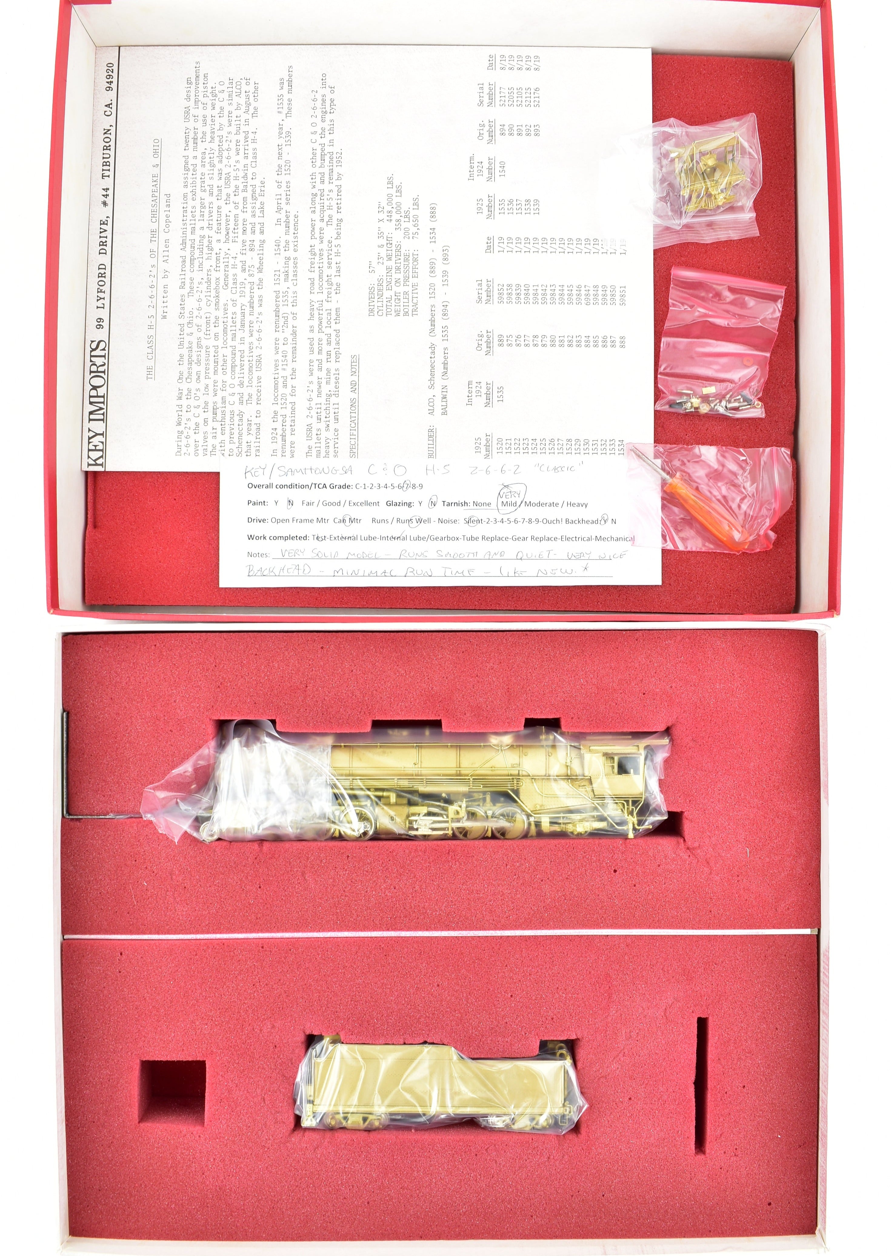 HO Scale Brass Model Train CON Key Imports C&O - Chesapeake & Ohio H - 5 2 - 6 - 6 - 2 Mallet Locomotive