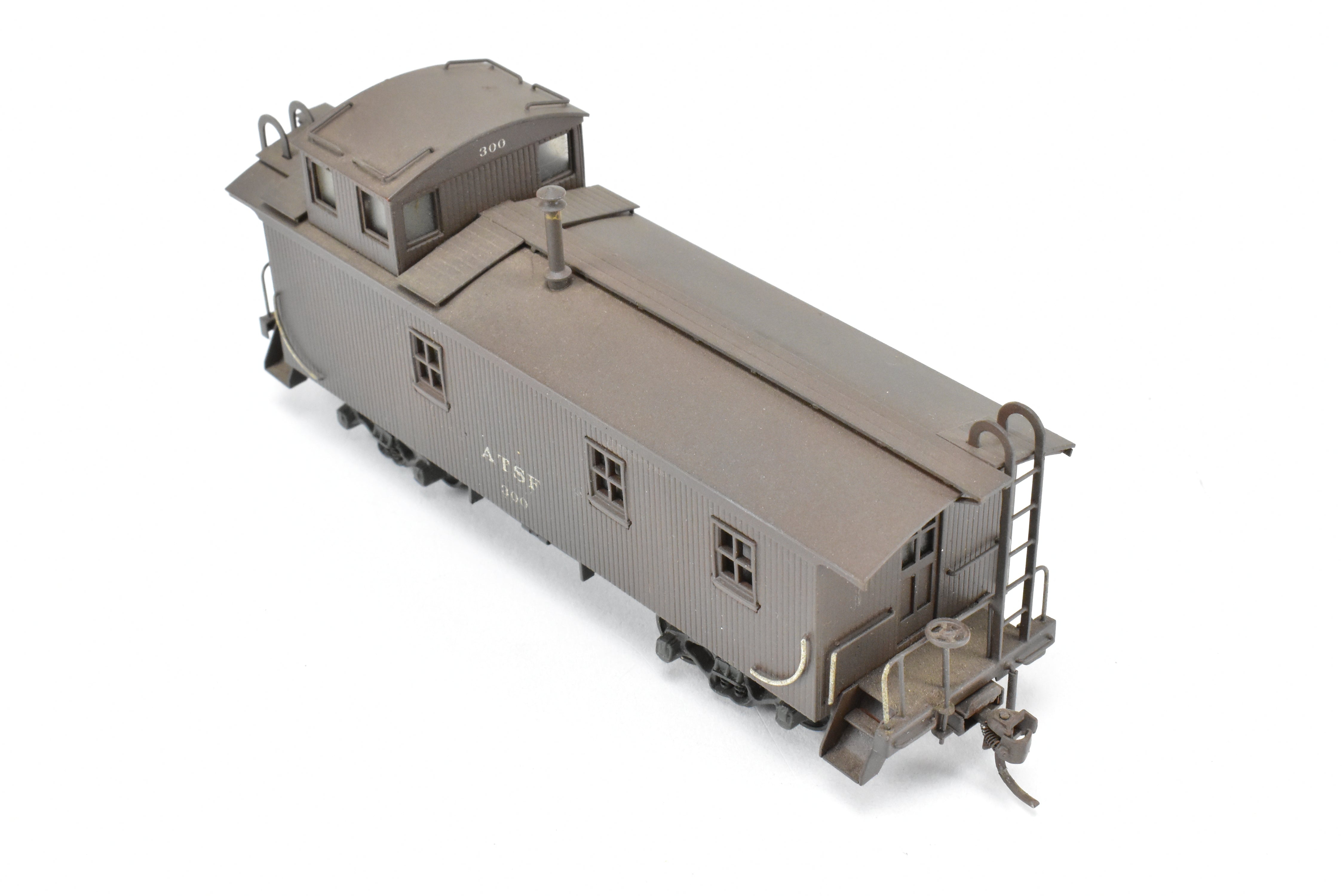HO Scale Brass Model Trains by Trains, Inc. - ATSF Santa Fe Wood Caboose Custom Painted and Weathered, Number 300