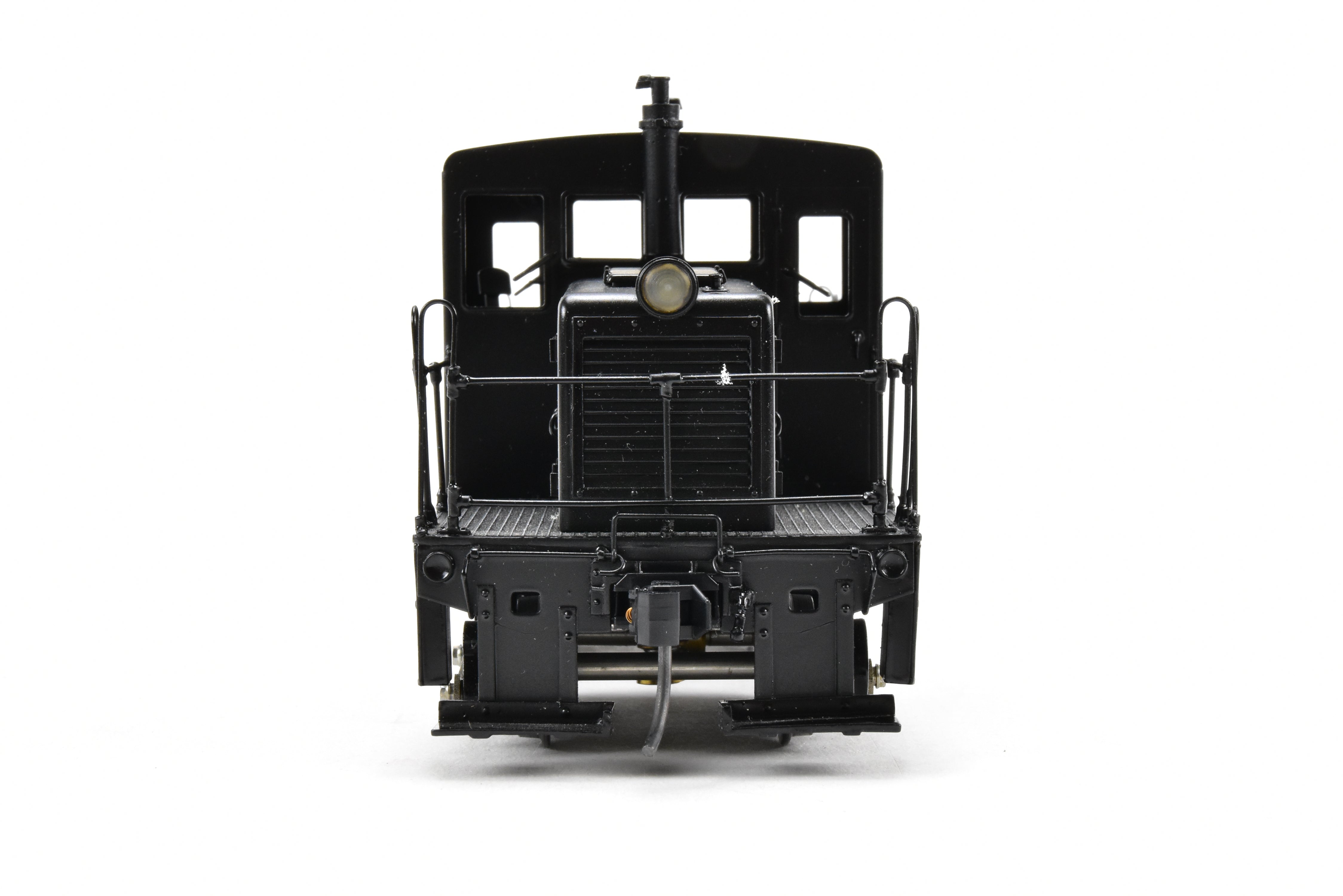 O Scale 1:48th Brass RYM - Rich Yoder Models 45 Ton Side-Rod Diesel FP in Glossy Black, Unlettered, Ideal for Shortline/Industrial Switching