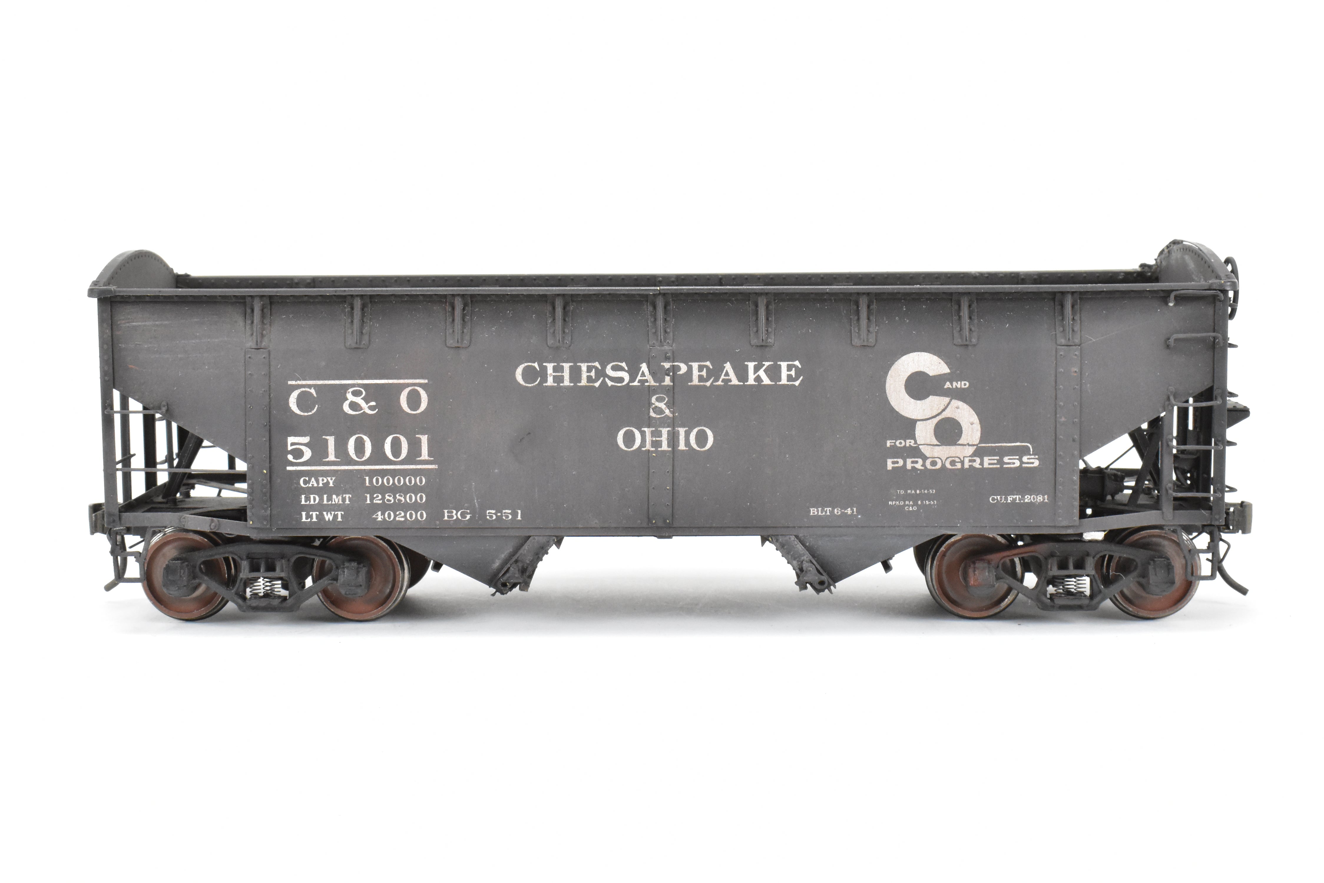 O Scale Model Train - Brass US Hobbies Chesapeake & Ohio (C&O) USRA 2 Bay Hopper, Custom Painted with Number 51001, No Original Packaging
