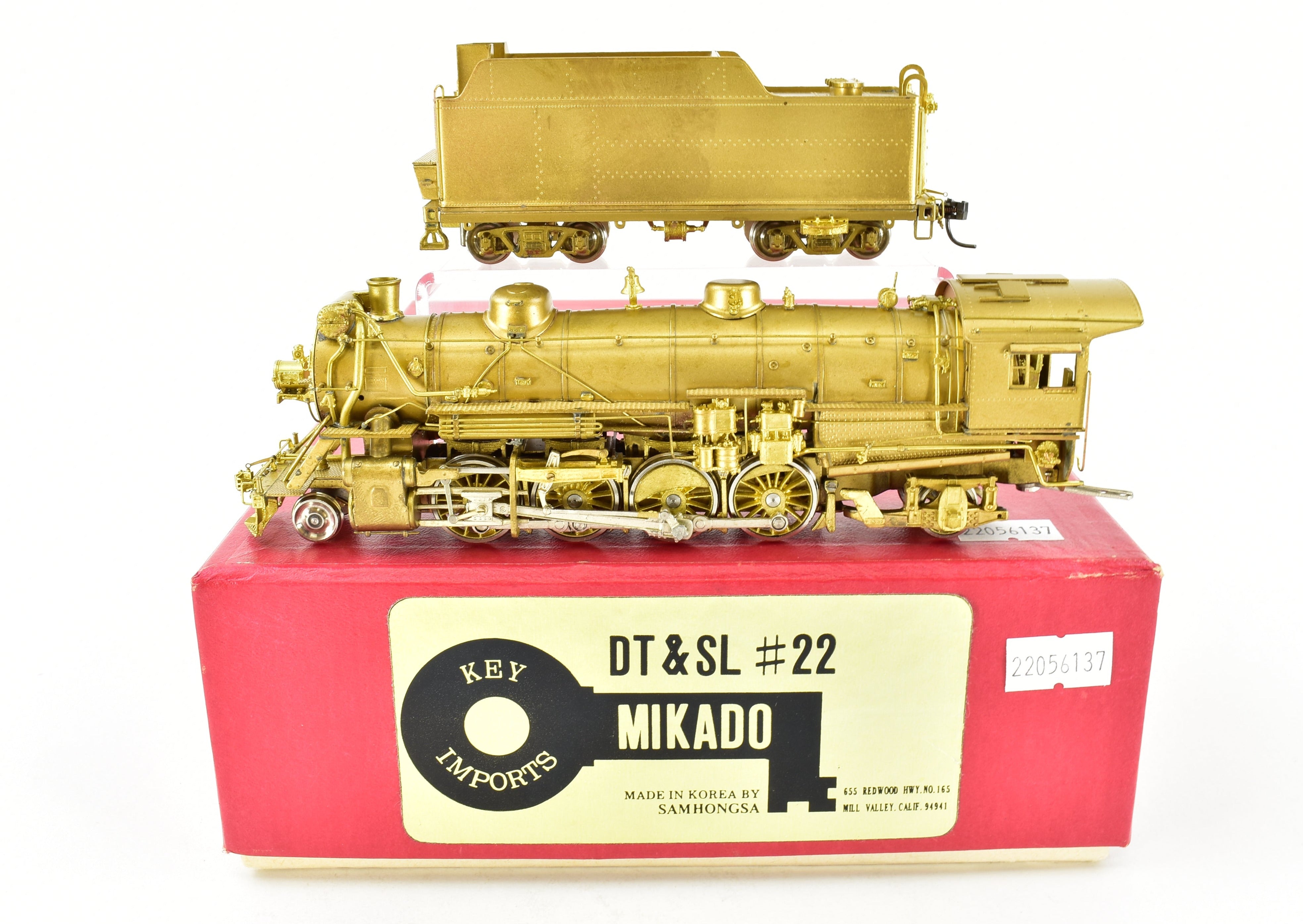 HO Scale Brass Key Imports Model Train - Detroit & Toledo Shore Line #22 2-8-2 USRA Light Mikado Locomotive