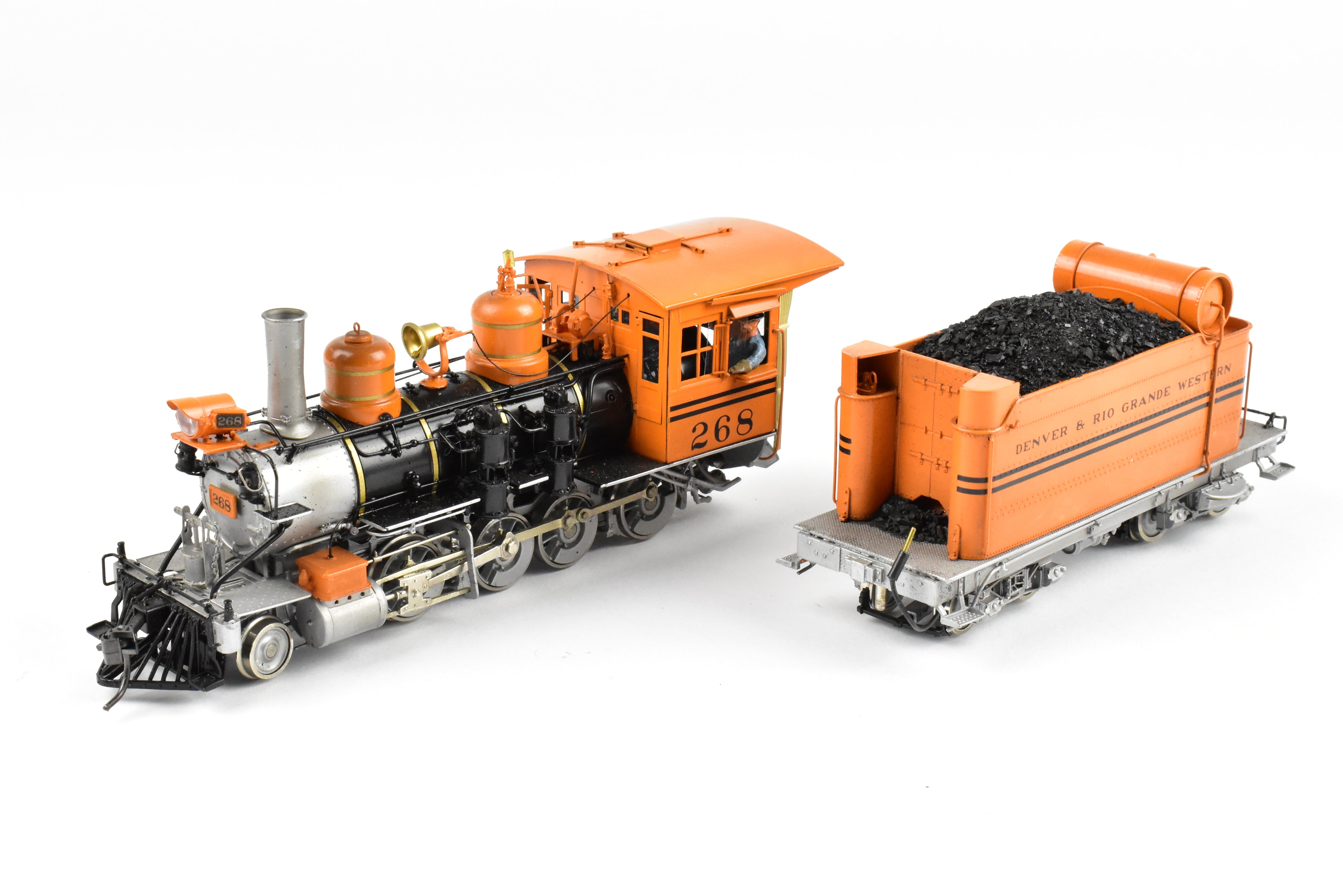 1989 Sn3 Brass Steam Locomotive Milestone Models D&RGW - Denver & Rio Grande Western Class C - 16 2 - 8 - 0 #268 with Bumblebee Scheme in Excellent Condition