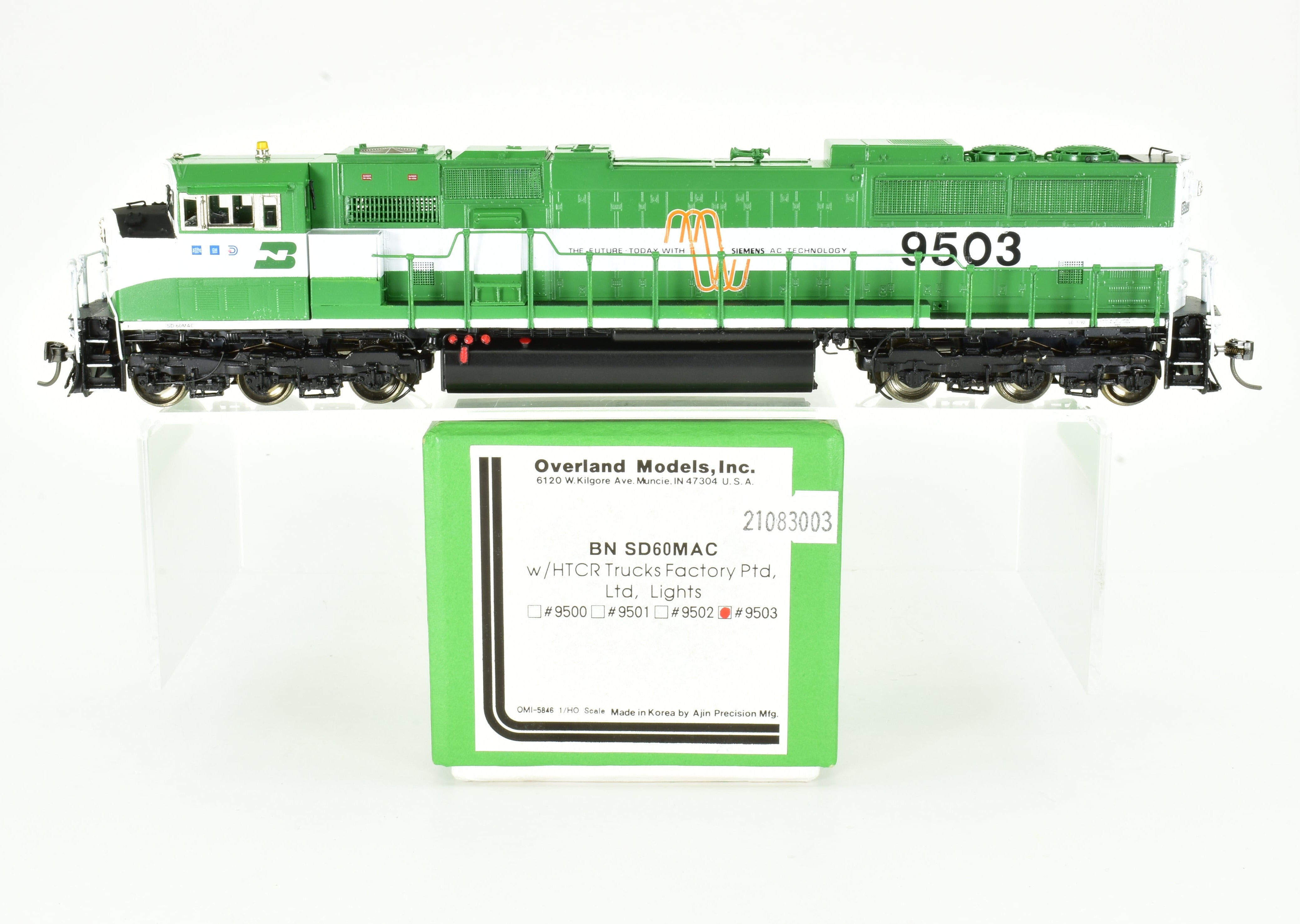 HO Scale Brass Locomotive Model - Overland Models, Inc. Burlington Northern SD60MAC FP No. 9503 with HTCR Trucks