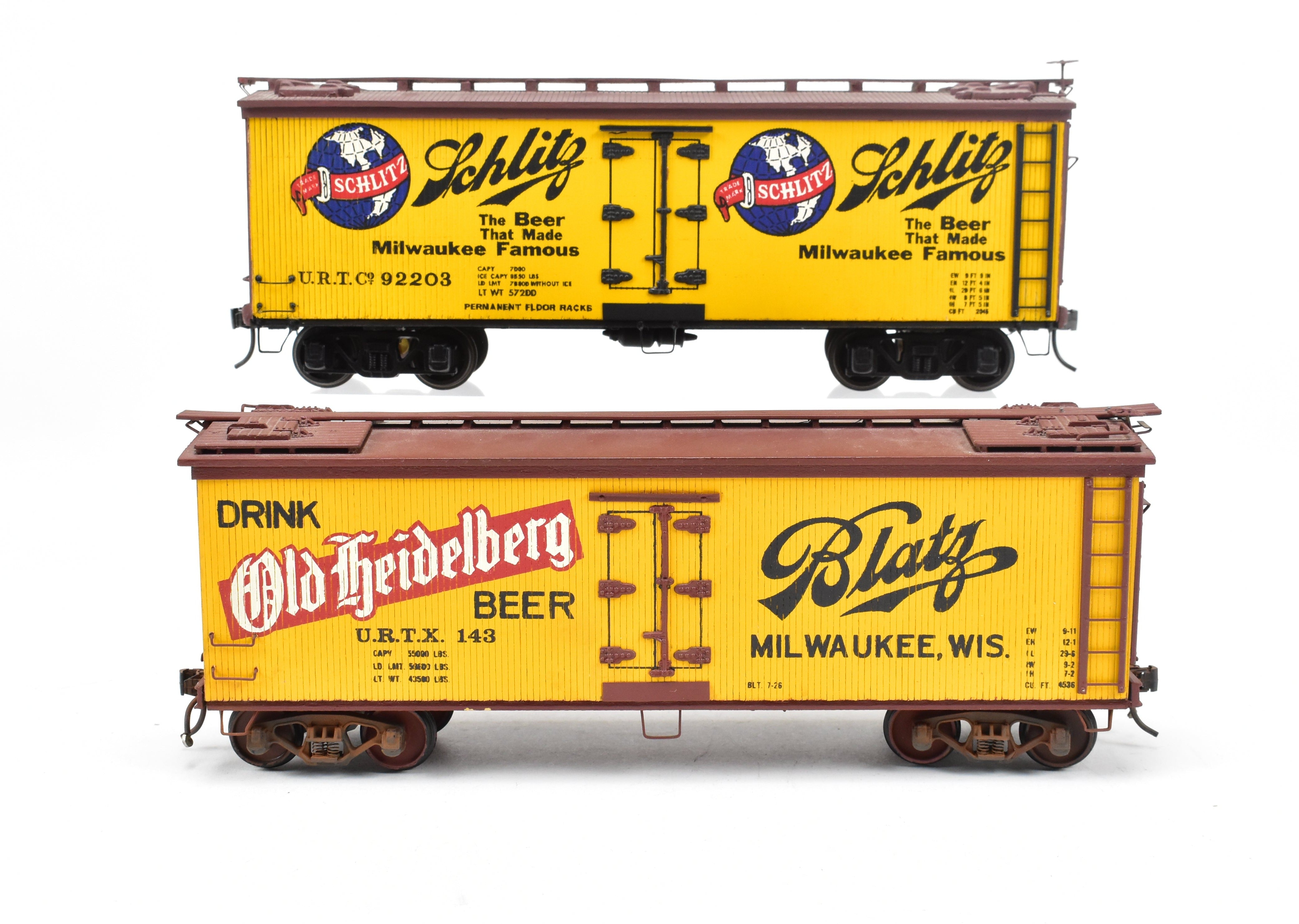 O Scale 36' Wood Beer Reefers: Schlitz & Old Heidelberg - 2 Professionally Built & Painted Models