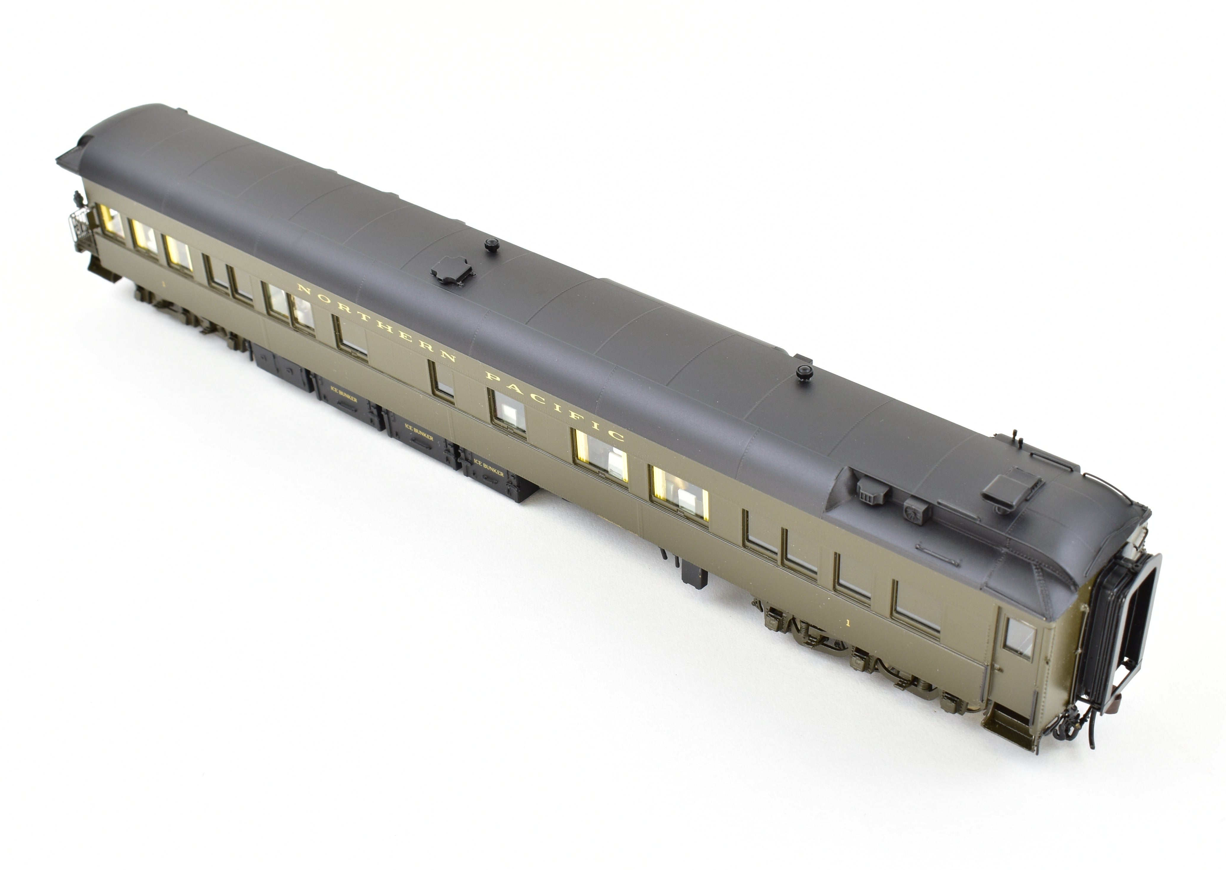 HO Scale Brass Model Northern Pacific Business Car #1 Version 1, Factory-Painted in Pullman Green by W&R Enterprises