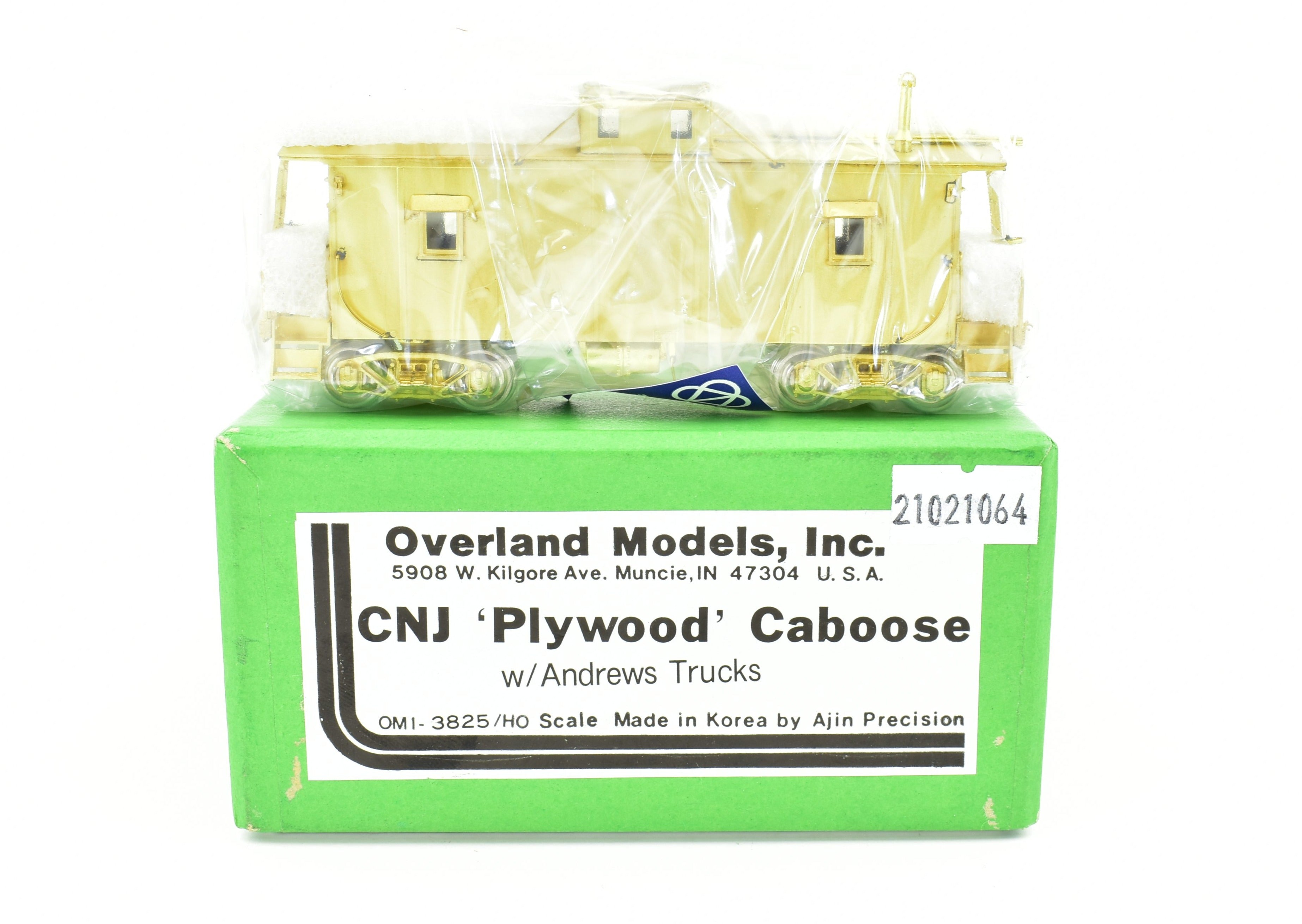 HO Scale Brass Model Train - Overland Models, Inc. (OMI) Central Railroad of New Jersey (CNJ) Plywood Caboose Equipped with Andrews Trucks