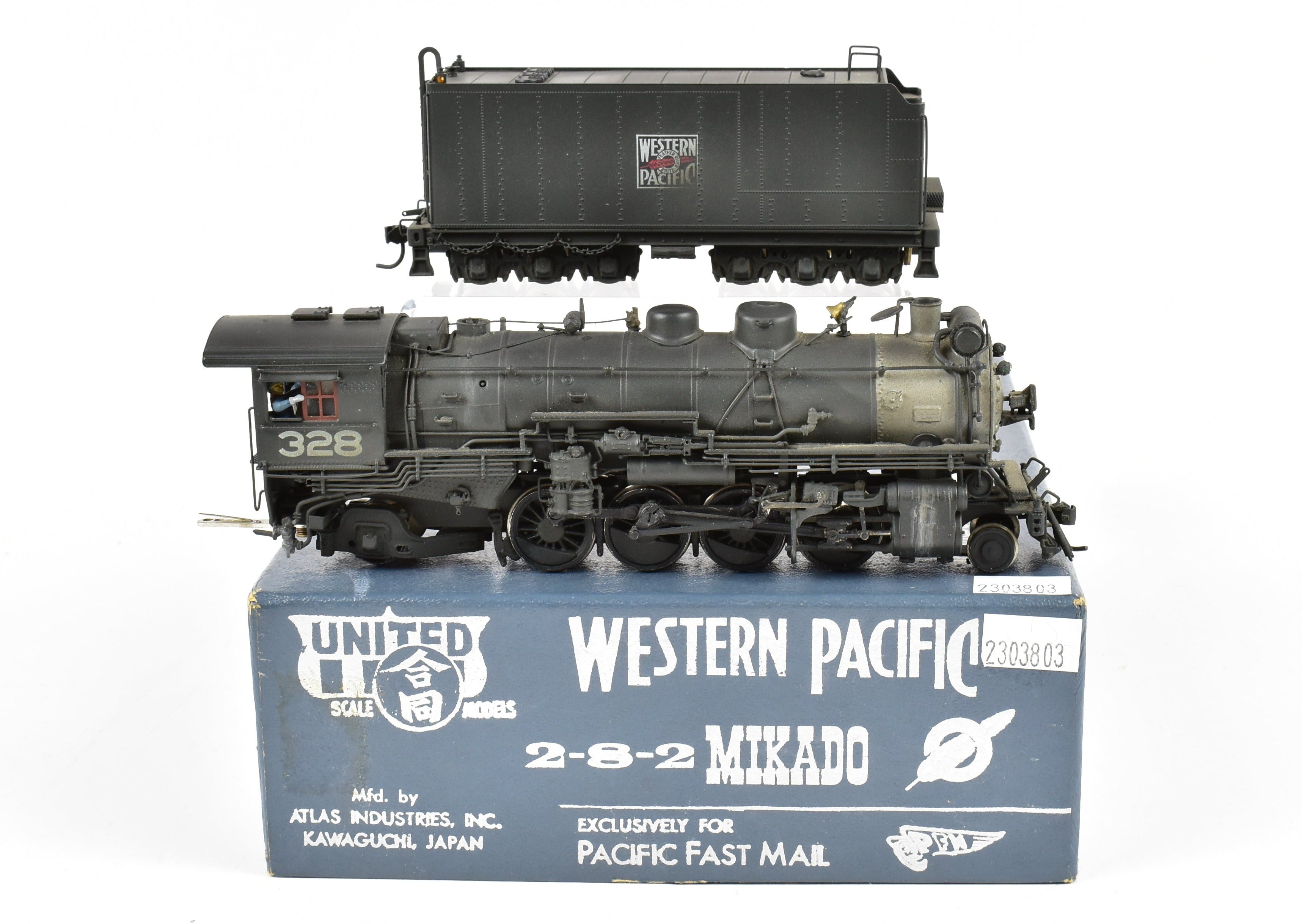 HO Scale Brass Pacific Fast Mail (PFM) - United Western Pacific MK - 60 2 - 8 - 2 Mikado Locomotive Model, Custom Painted and Weathered for Collectors