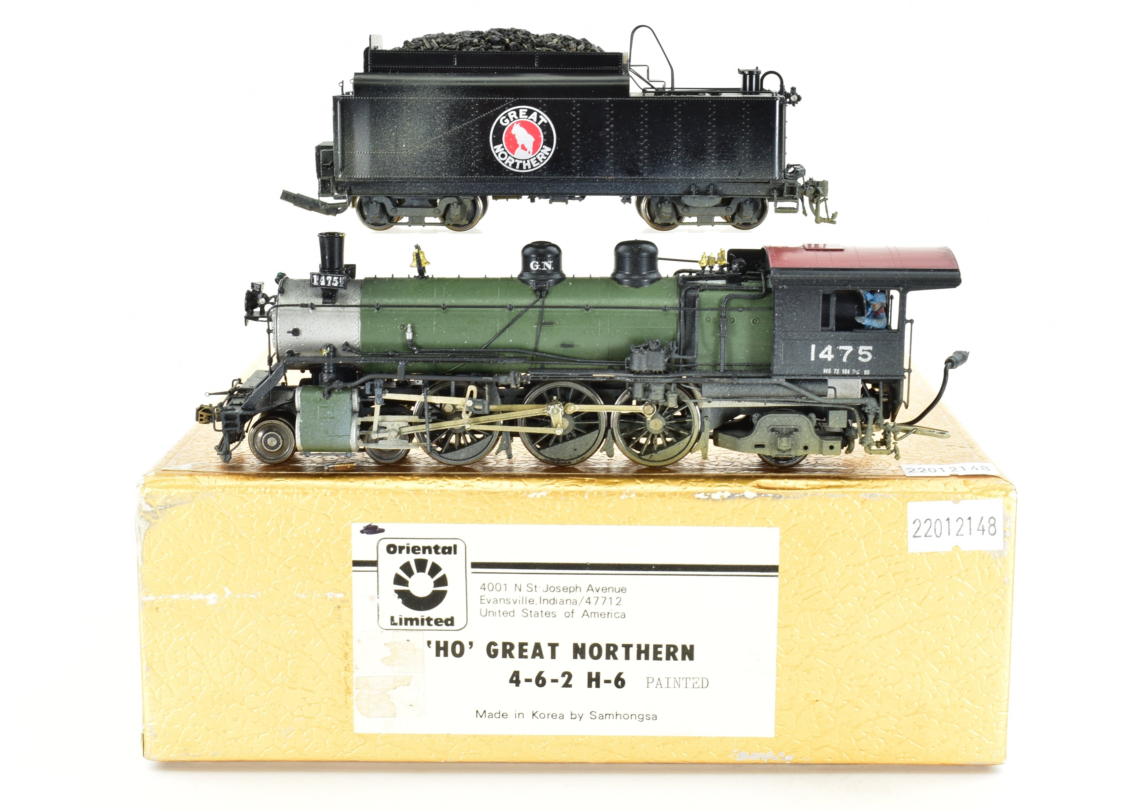HO Scale Brass Oriental Limited Great Northern 4-6-2 Class H-6 Factory-Painted Model in Glacier Park Scheme, As-Is Condition
