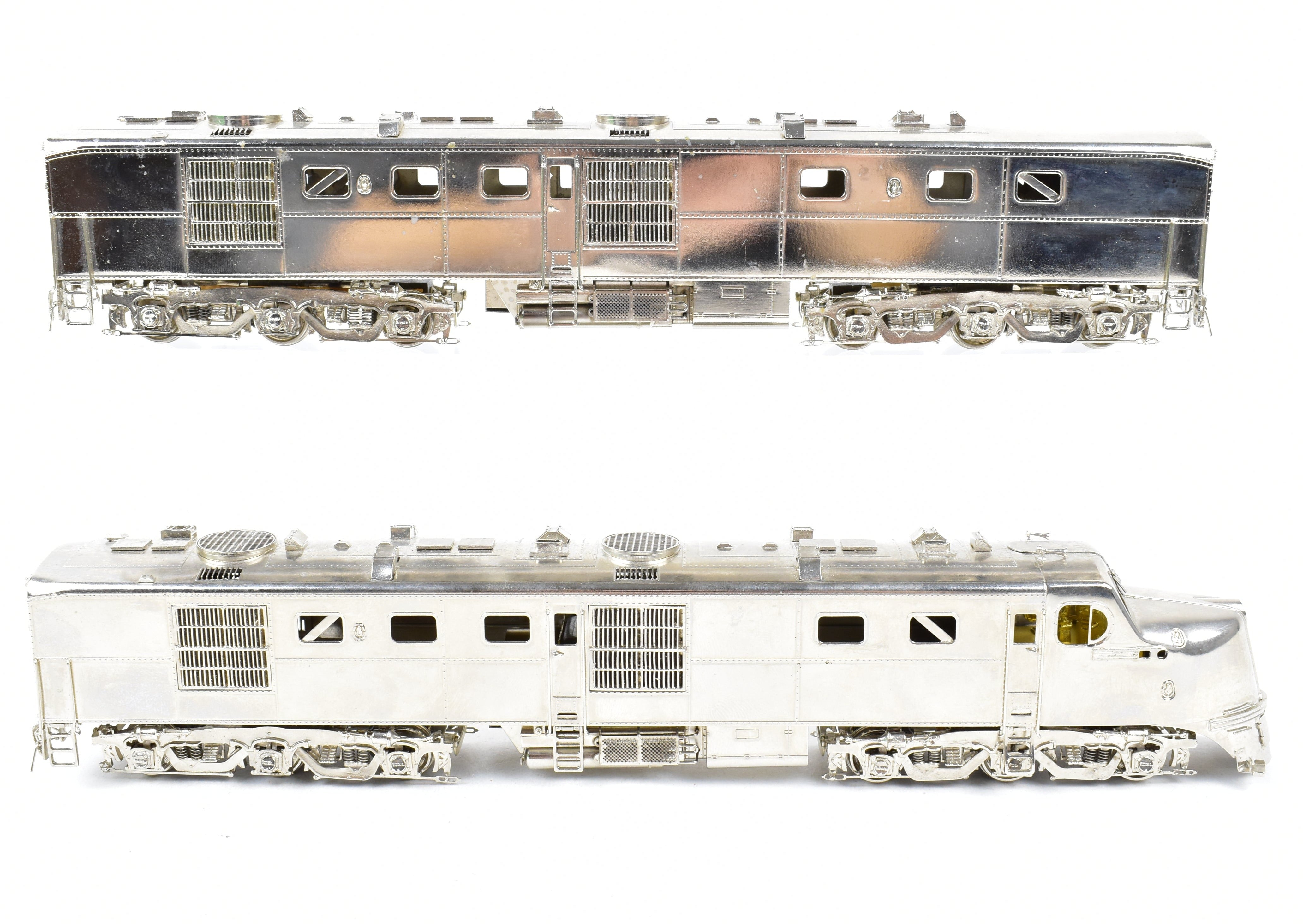 HO Scale Brass Model Train Set by Overland Models Inc. (OMI) - AT&SF Santa Fe ALCO DL - 107A #50 and DL - 108B #50A Factory - Plated but Unlettered Set