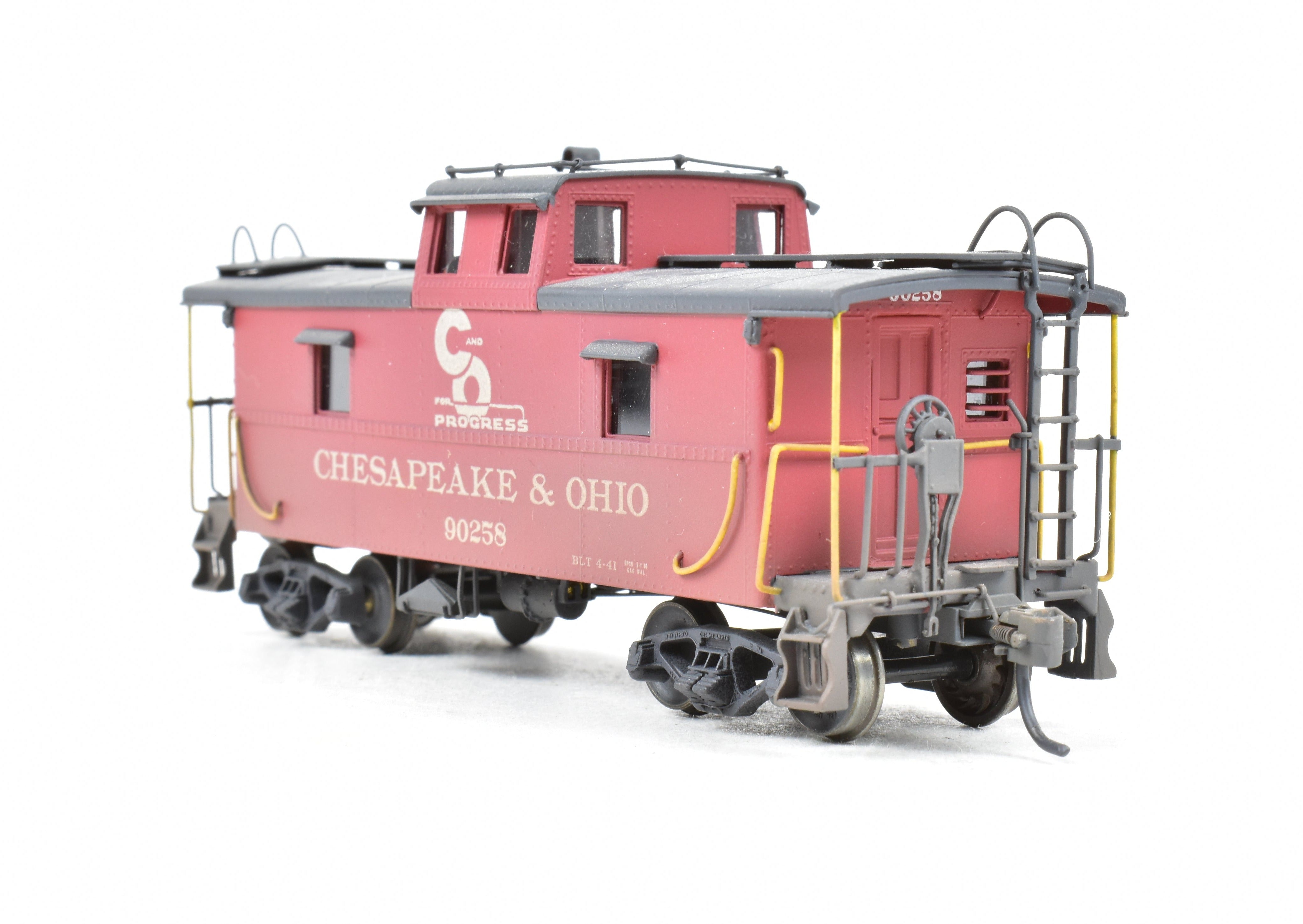 HO Scale Brass OMI - Overland Models, Inc. Chesapeake & Ohio (C&O) Steel Caboose Model from the #90200 - 90299 Series, CP & Weathered Version, Specifically No. 90258
