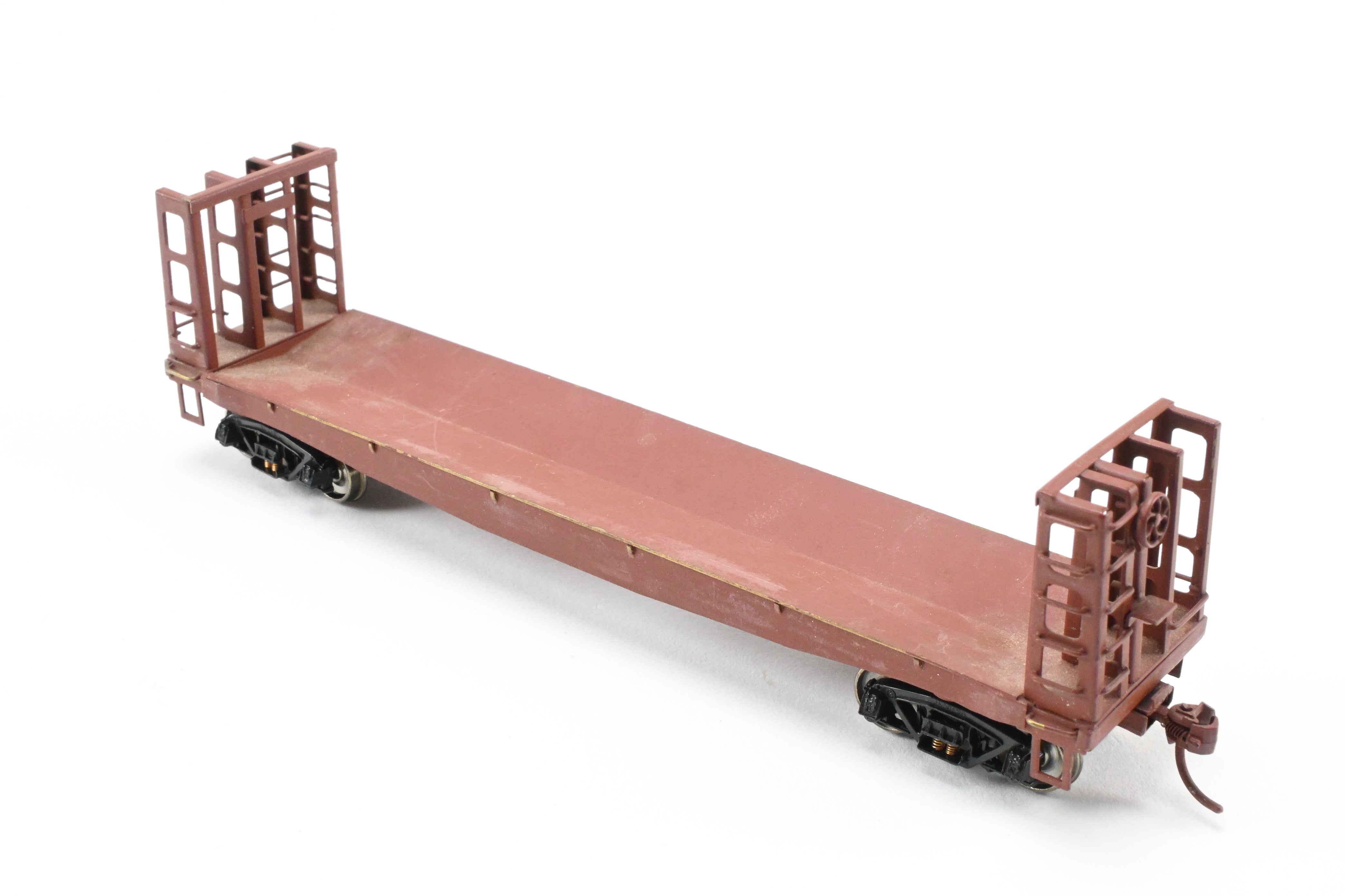 HO Scale Brass U.S. Hobbies Custom Painted Pulpwood Flatcar with Beveled Floor and Bulkhead for Various Roads, No Original Box
