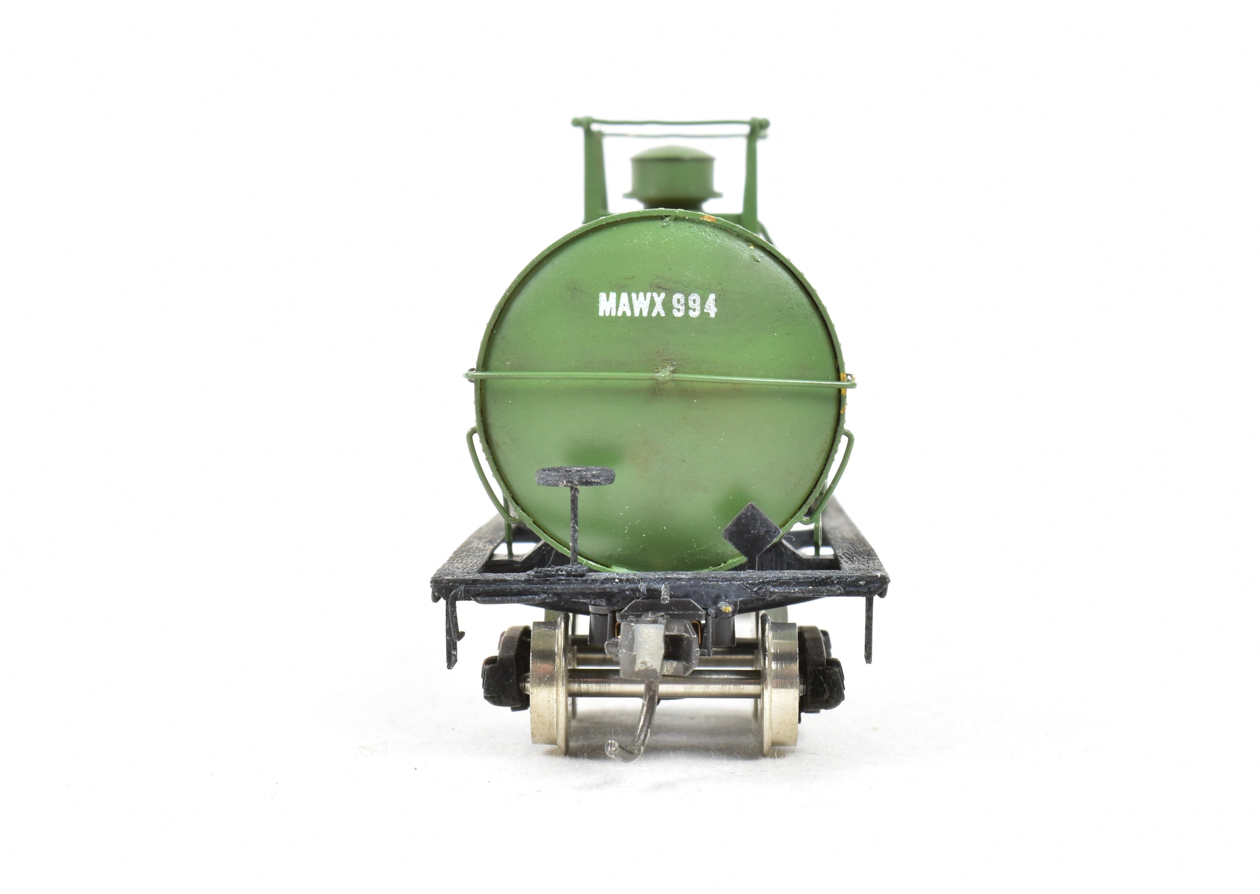 HO Scale Brass Precision Scale Co. 12,000 Gallon Tank Car Model Painted in Green with Mathieson Chemicals Decals