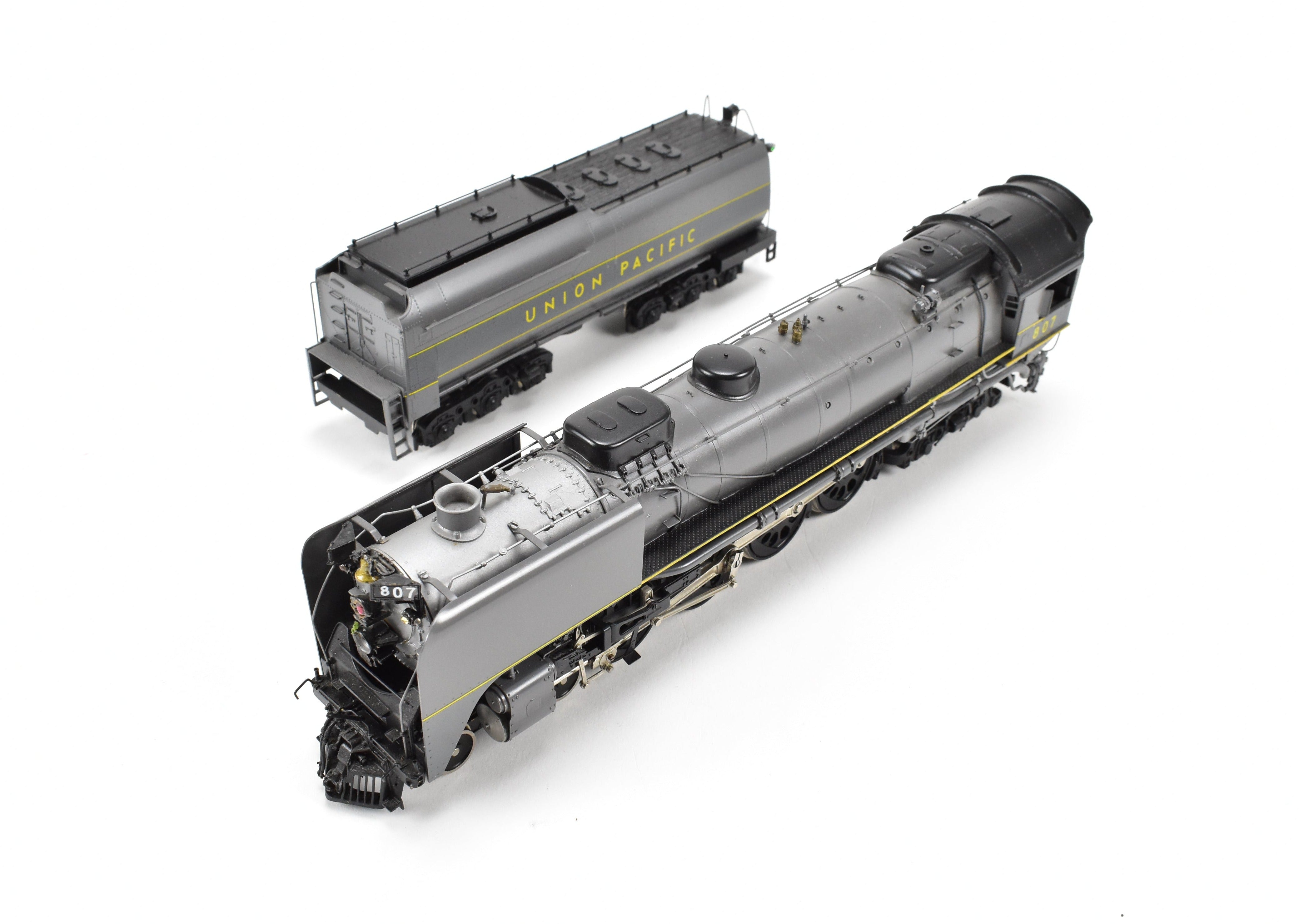 HO Scale Brass PFM - United Model Train - Union Pacific 4-8-4 Modern FEF-1 with Two-Tone Grey and Yellow Custom Paint, Run Number 807 from 1981