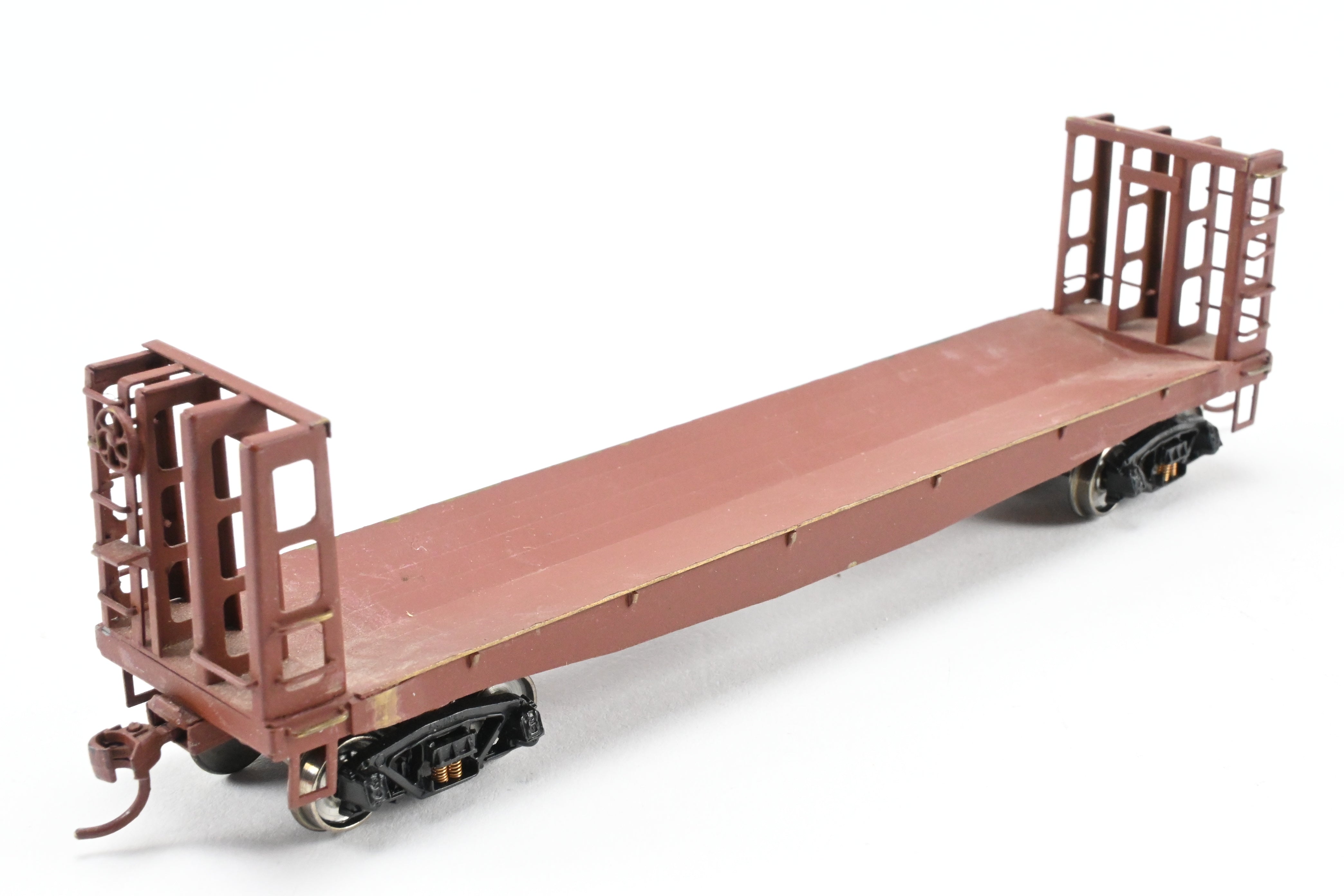 HO Scale Brass Custom - Painted Pulpwood Flatcar with Beveled Floor and Bulkhead by U.S. Hobbies (No Original Box)