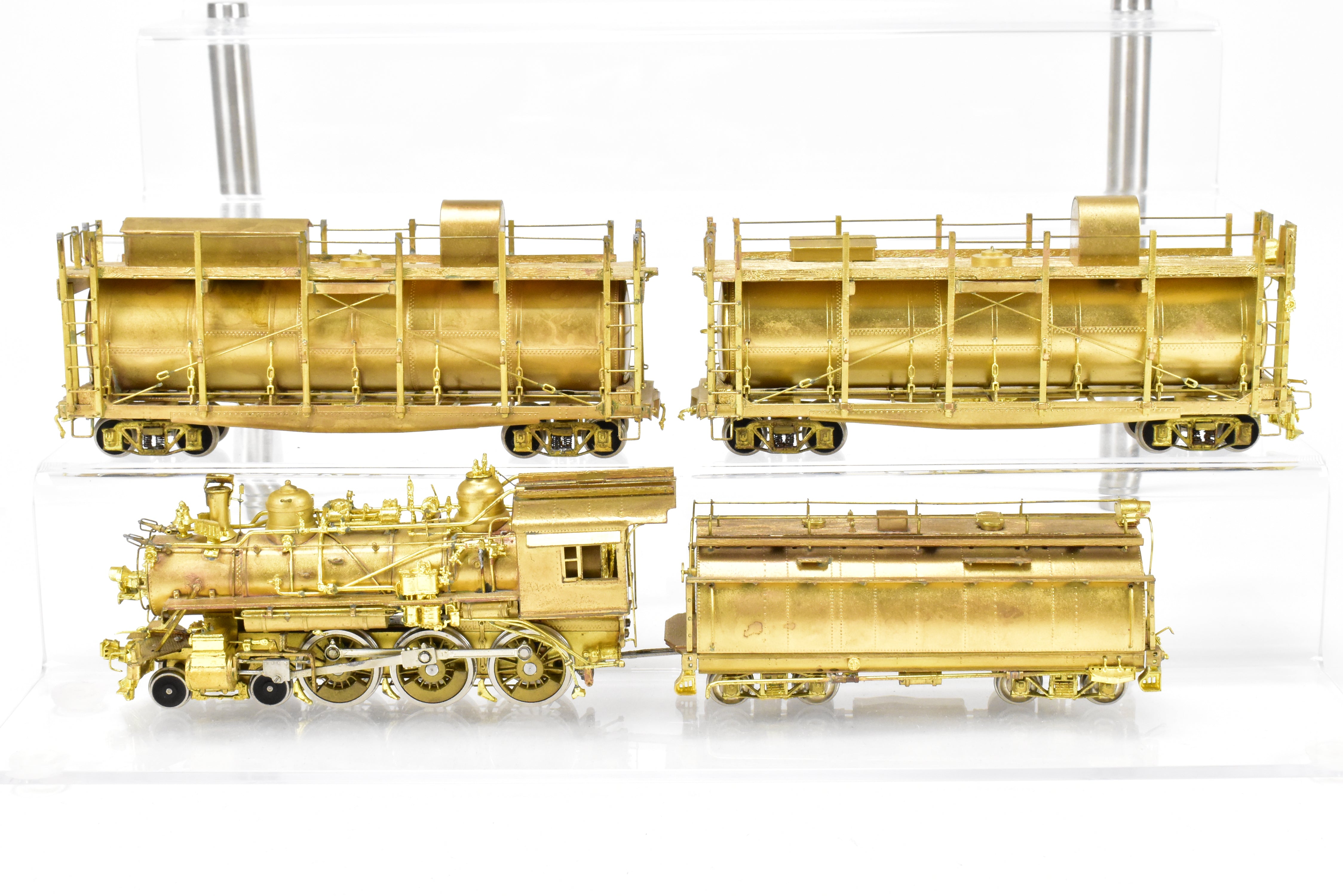 1977 HO Brass Southern Pacific Fire Train Set T-1 4-6-0 with Two Tank Cars, Missing 2 Ladders