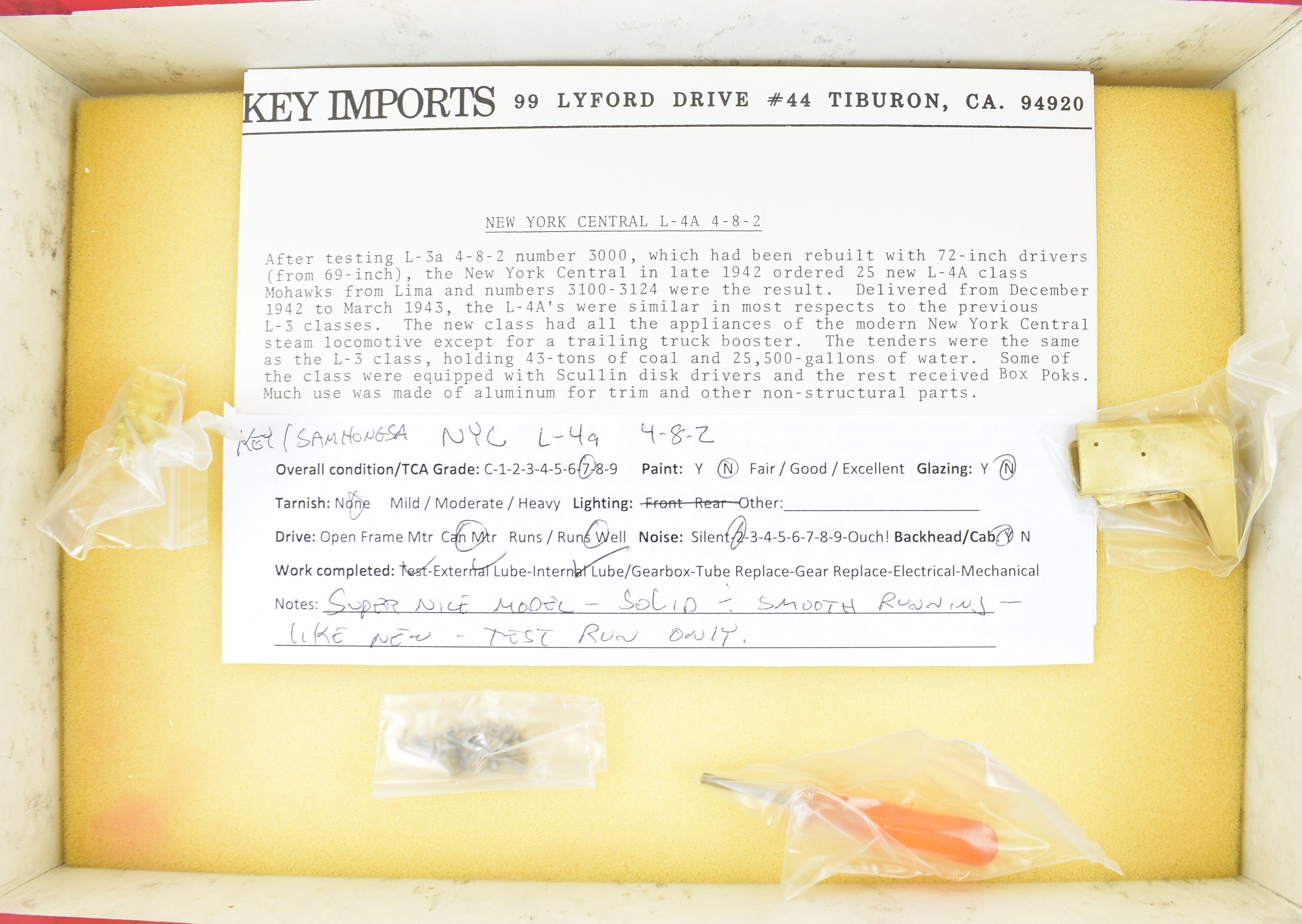 HO Scale Brass Model Train Key Imports from NYC - New York Central L - 4a 4 - 8 - 2 Mohawk Replica of 1983 Run