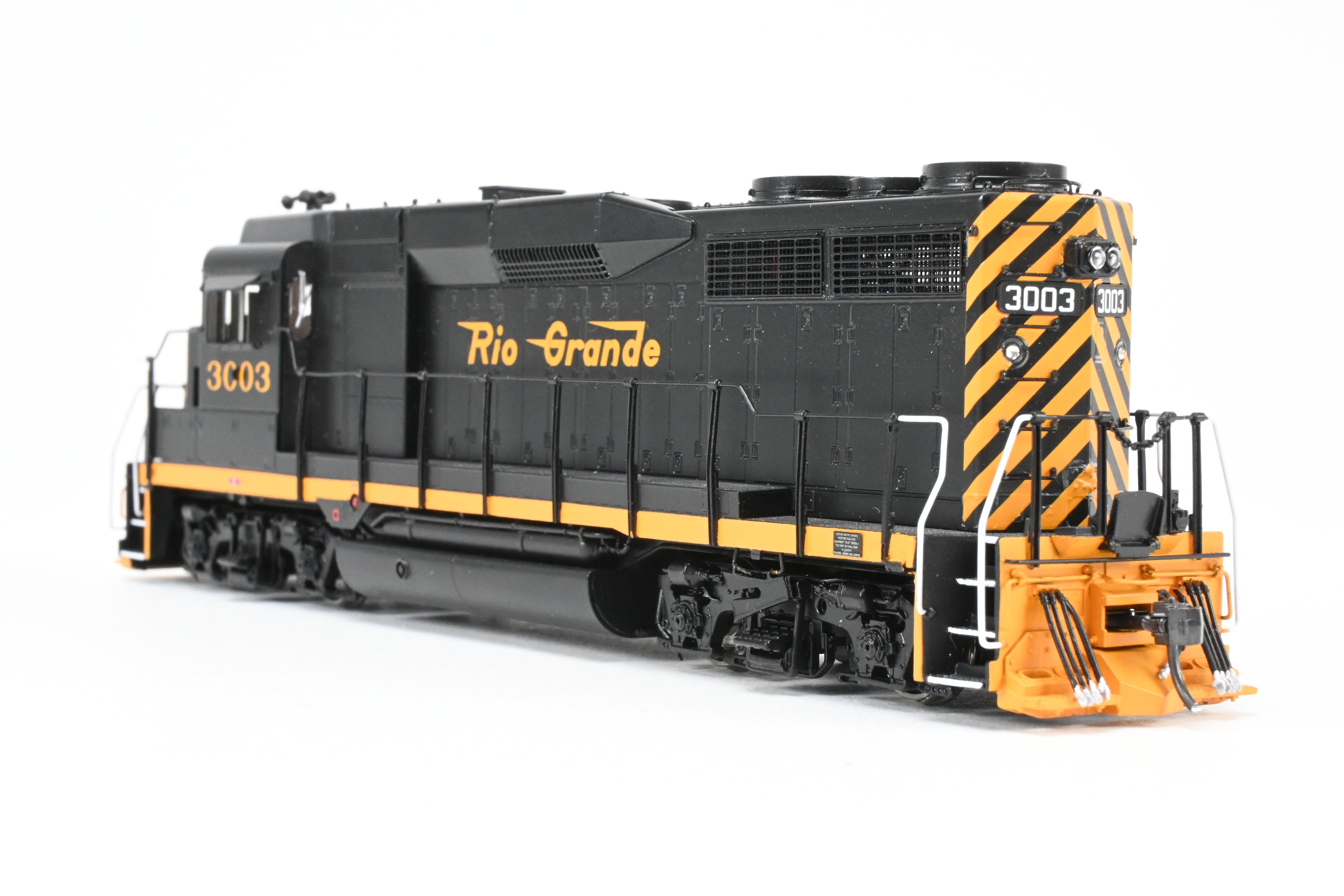 HO Scale Brass Diesel Locomotive Model - Overland Models, Inc. Denver And Rio Grande Western EMD GP30 FP in Black/Orange Color, Numbered #3003, Equipped with DCC & Sound