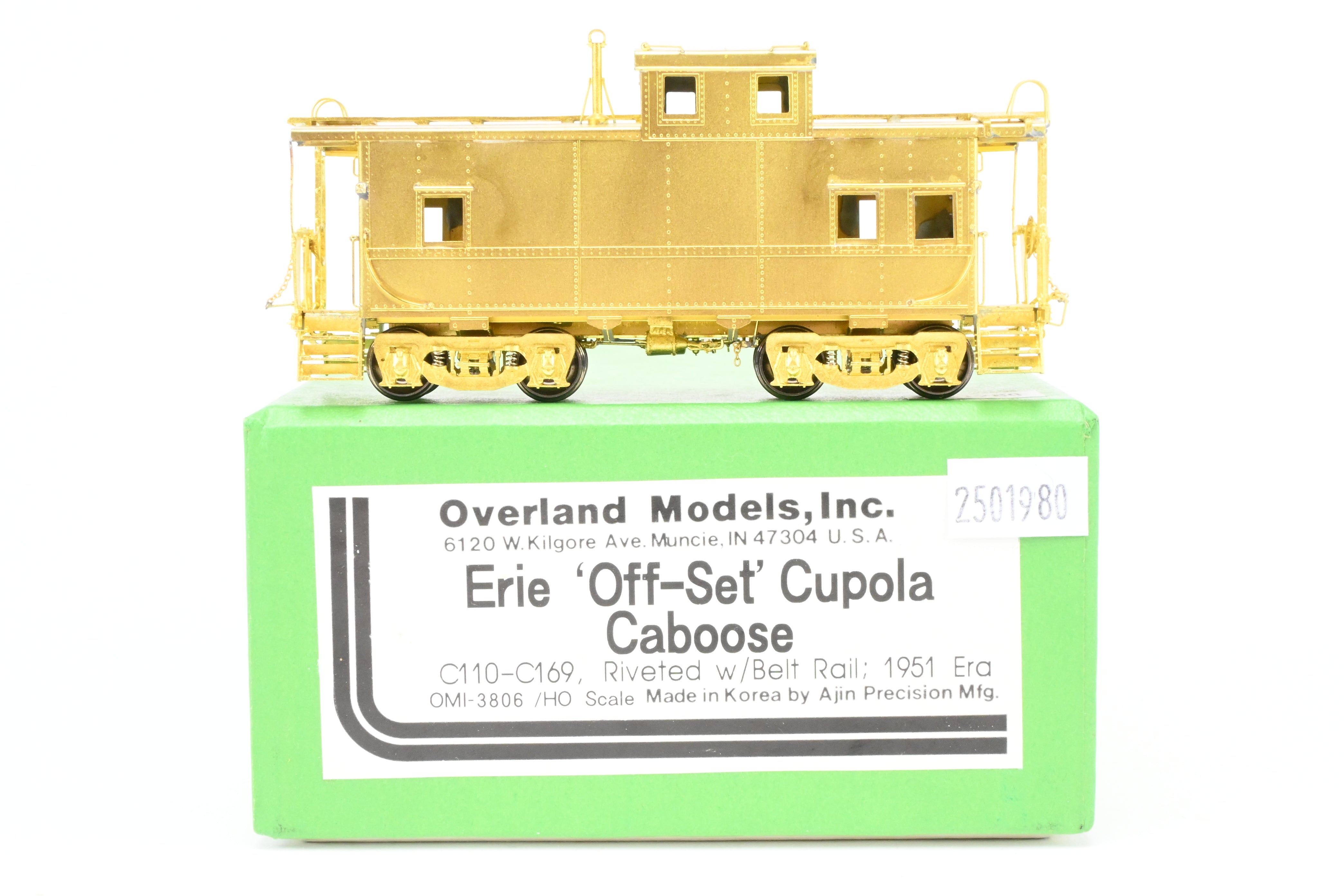 HO Scale Brass OMI - Overland Models, Inc. Erie Railroad Offset Cupola Caboose Models of Nos. C - 110 - 169 Riveted Design with Belt Rail from the 1951 Era