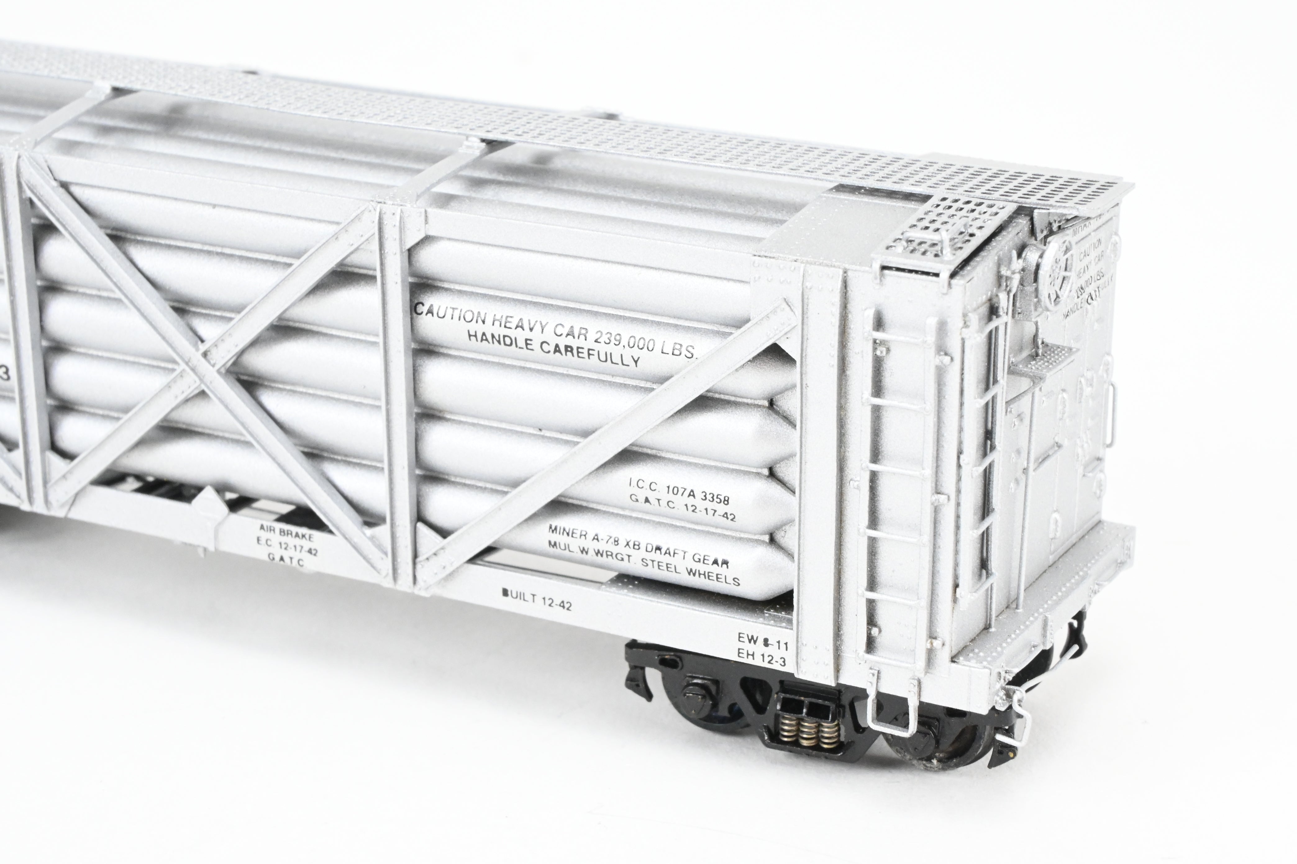 HO Scale Brass Model of United States Navy Helium Car - Pecos River Brass Premier Model USNX (Original Version) with Helium Tanks, FP No. 1043