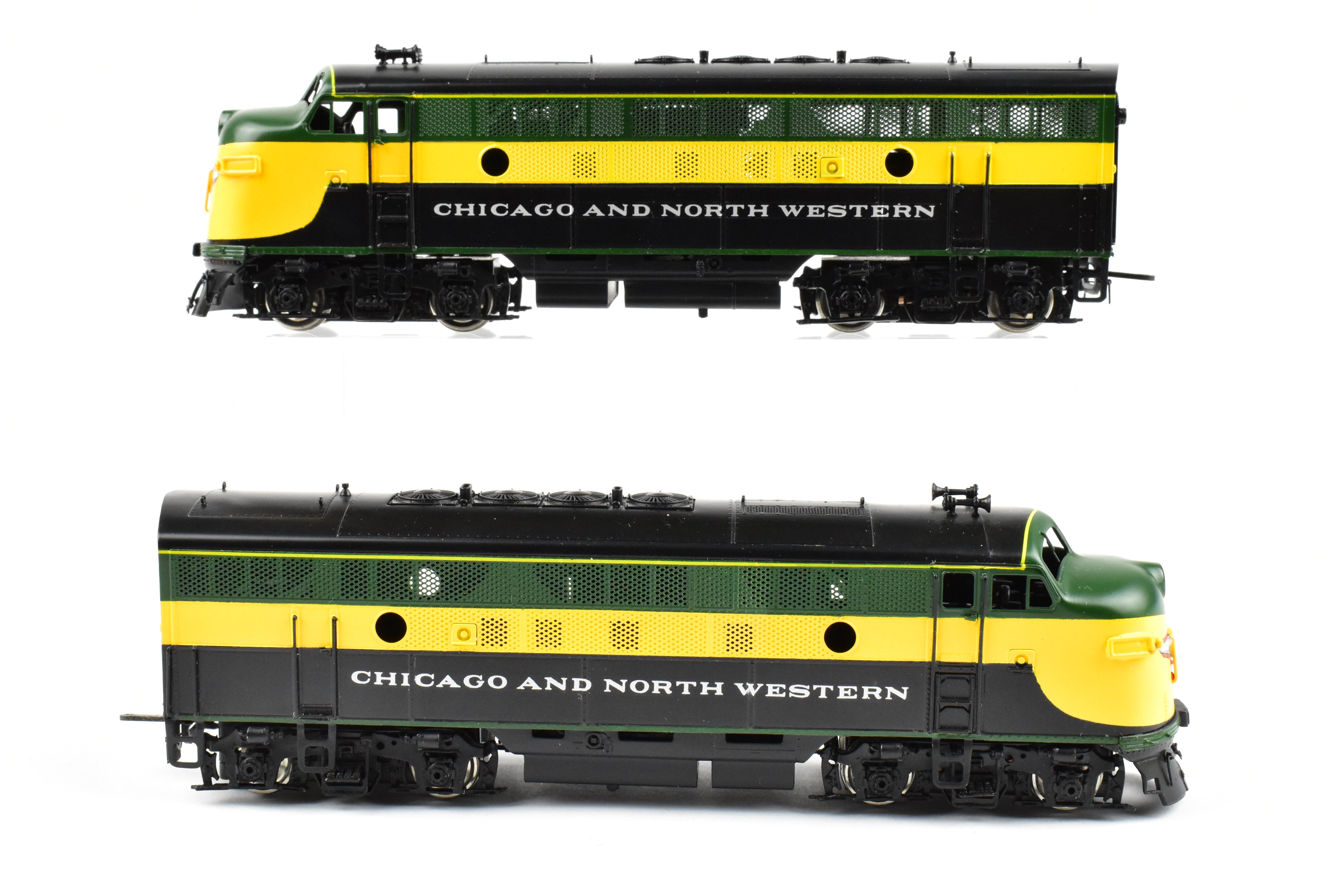 HO Scale Brass Model Train - Chicago and Northwestern EMD F3A/F3A PH II 1500 HP 2-Unit Set in C&NW's Freight Scheme (Oriental Limited)