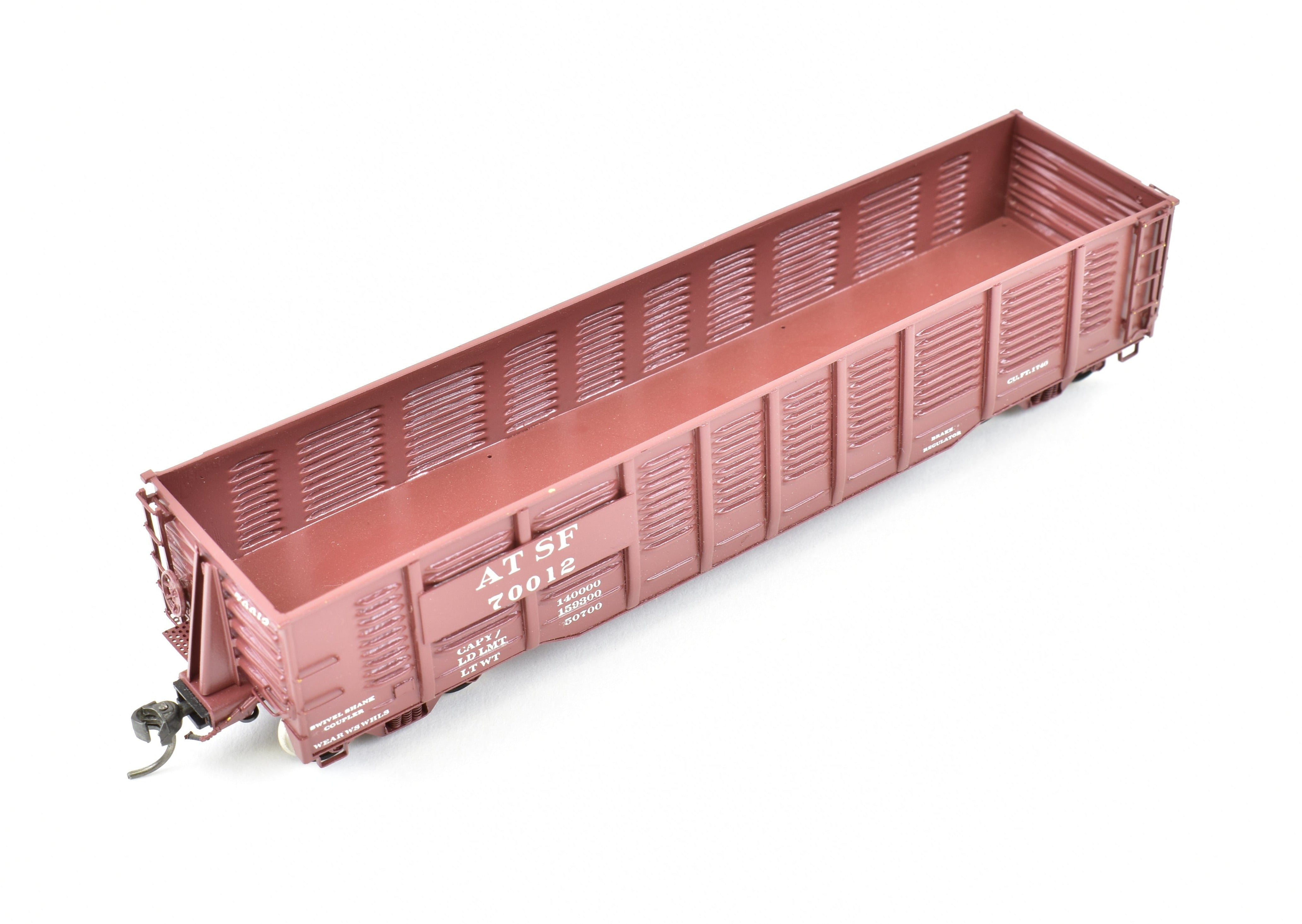 HO Scale Brass Gondola Model by OMI - Overland Models, Inc., ATSF - Santa Fe 100 Ton Pro - Painted Gondola with Road Number 70012
