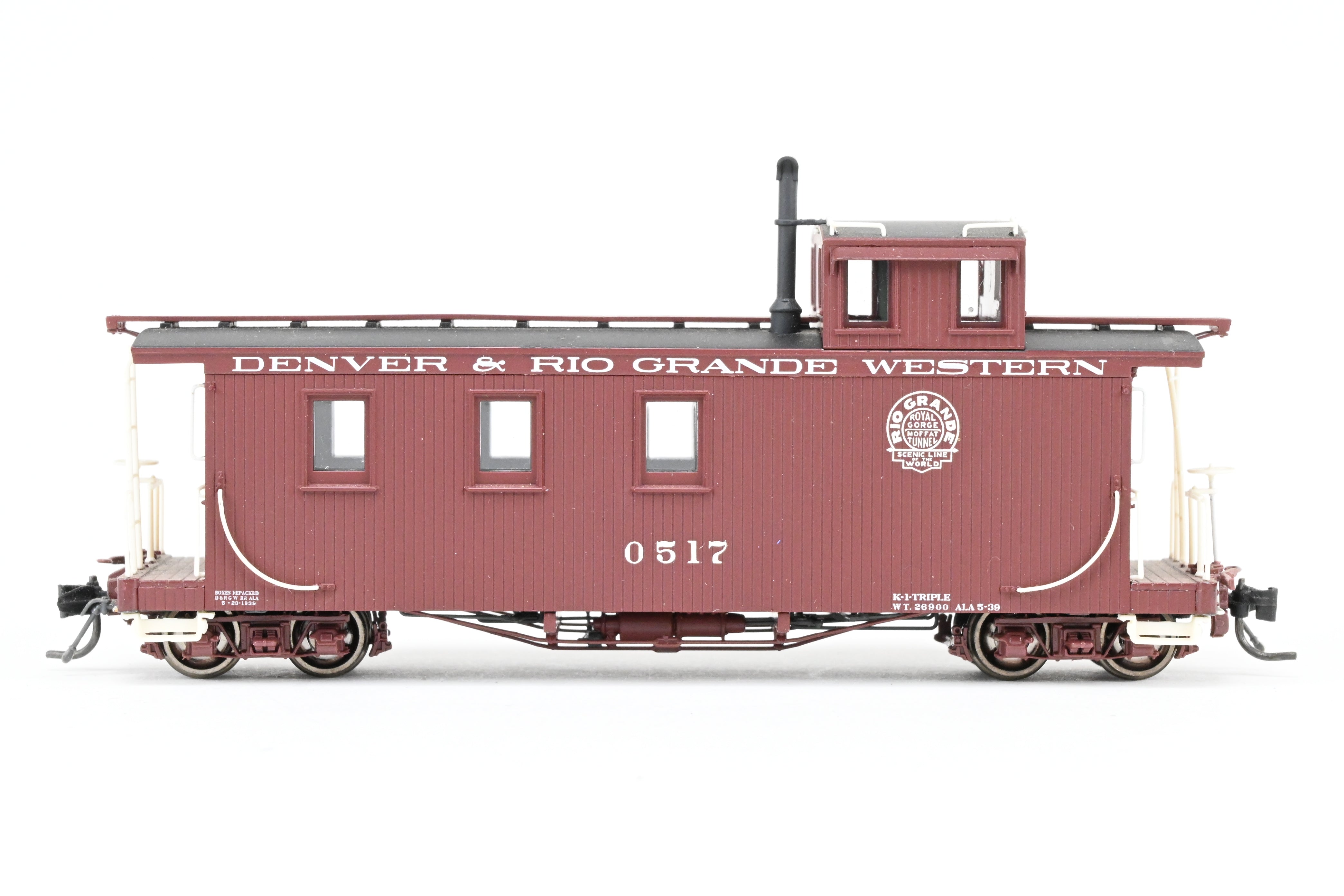 HOn3 Blackstone Models D&RGW - Denver & Rio Grande Western Brown Long Caboose with Moffat Tunnel Herald No. 0517